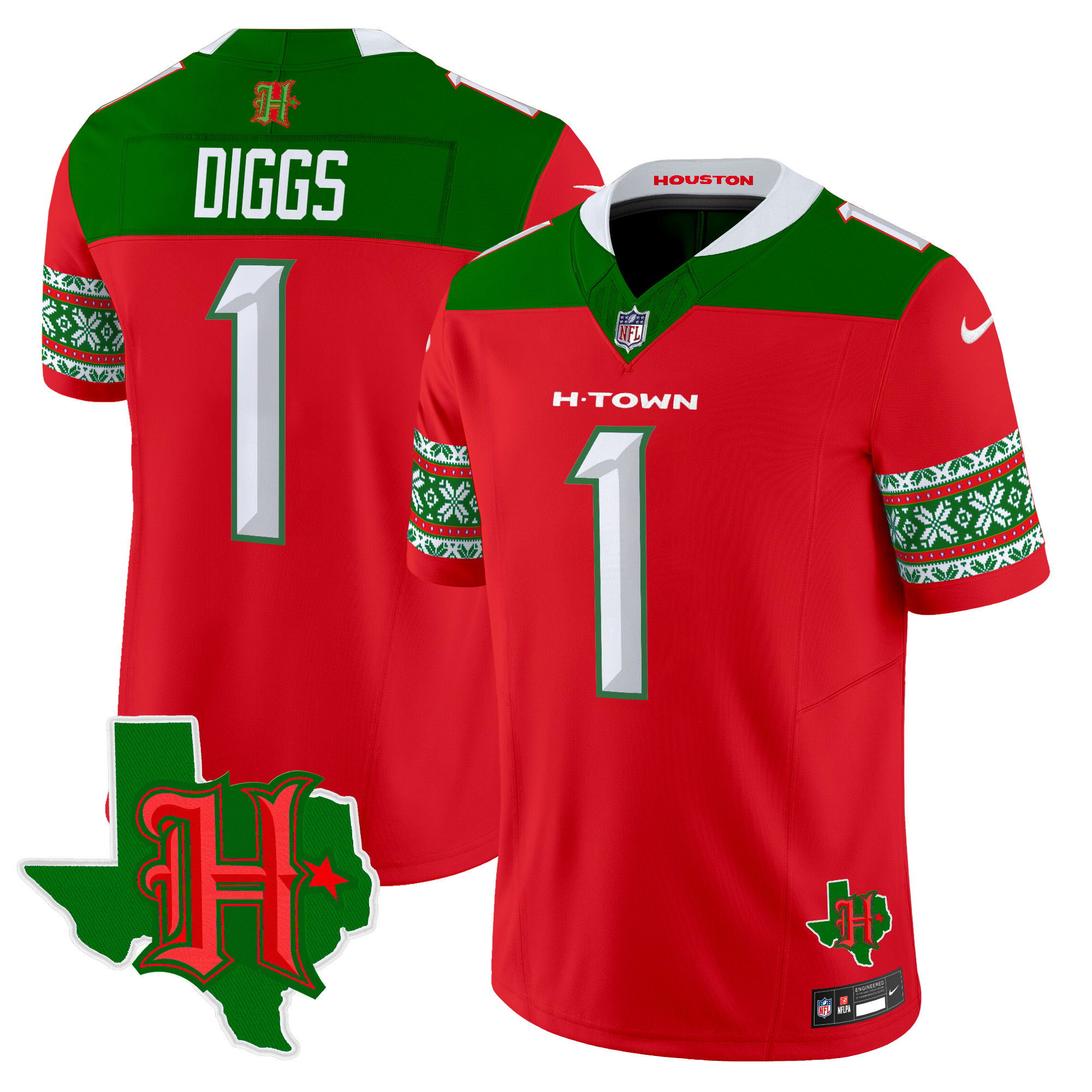 Stefon Diggs Men's Houston Texans 2024 Christmas Vapor Limited Red Jersey - All Stitched