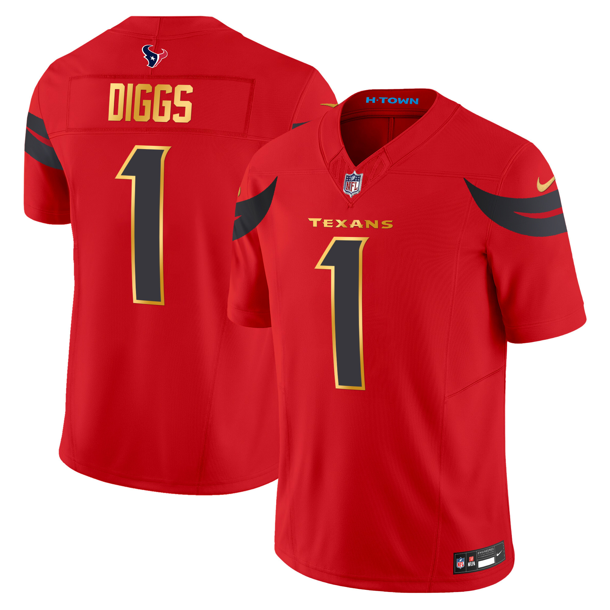 Stefon Diggs Men's Houston Texans 2024 Gold Trim Vapor Limited Red Jersey - All Stitched