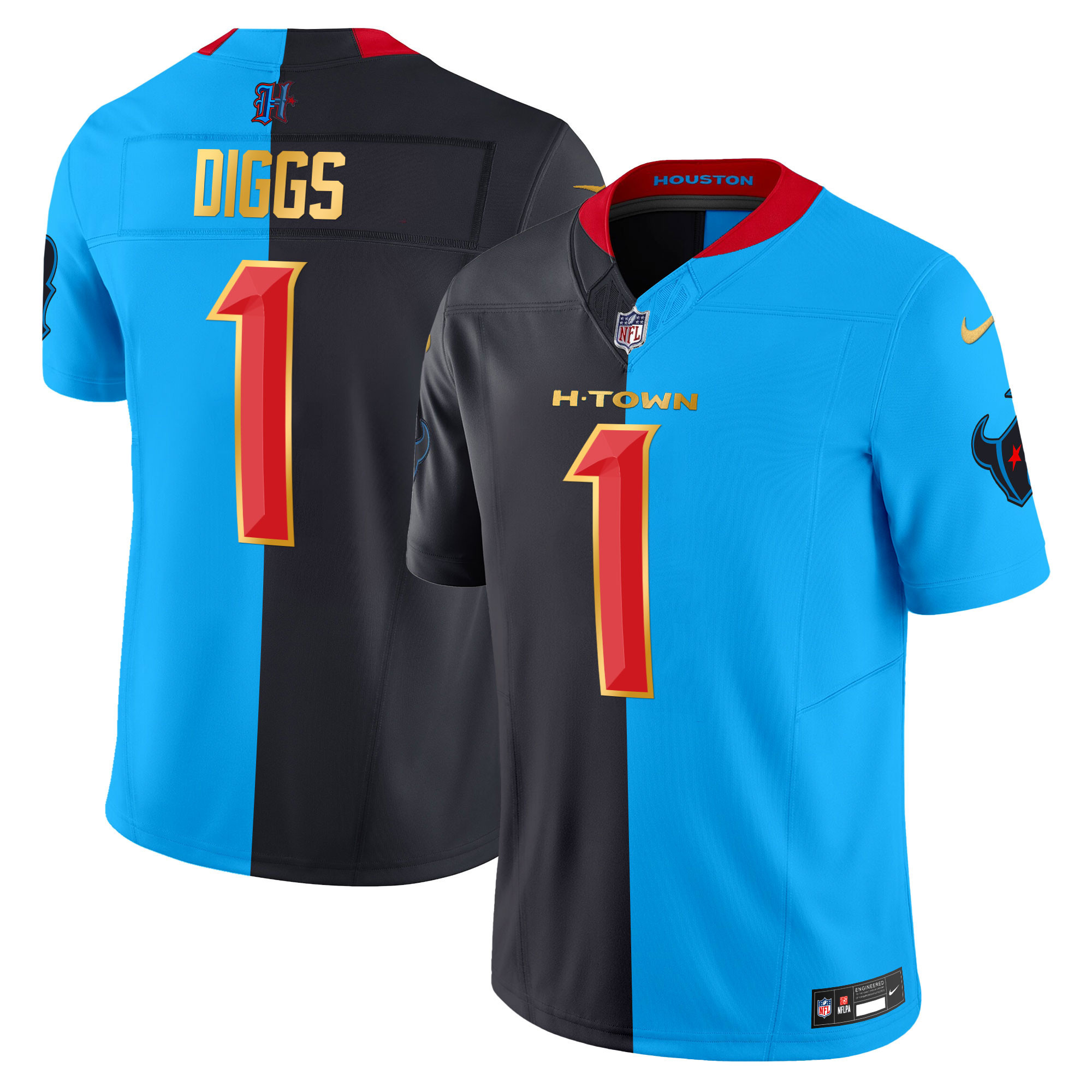 Stefon Diggs Men's Houston Texans 2024 Gold Trim Vapor Limited Split Jersey - All Stitched