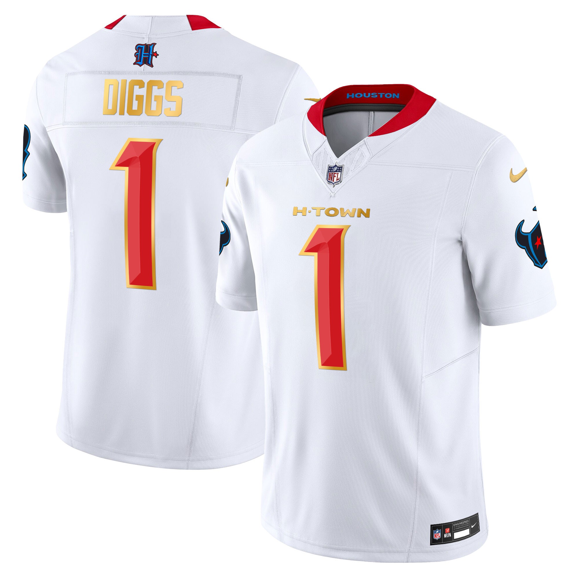 Stefon Diggs Men's Houston Texans 2024 Gold Trim Vapor Limited White Jersey - All Stitched