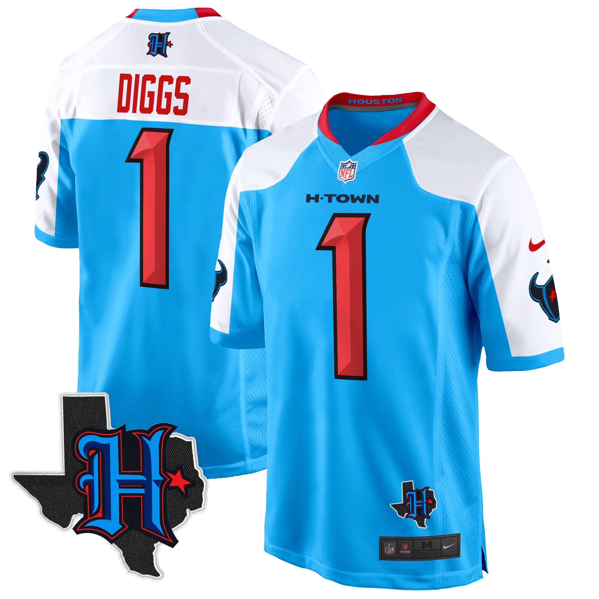 Stefon Diggs Men's Houston Texans 2024 Texas Patch Game Blue Alternate Jersey - All Stitched