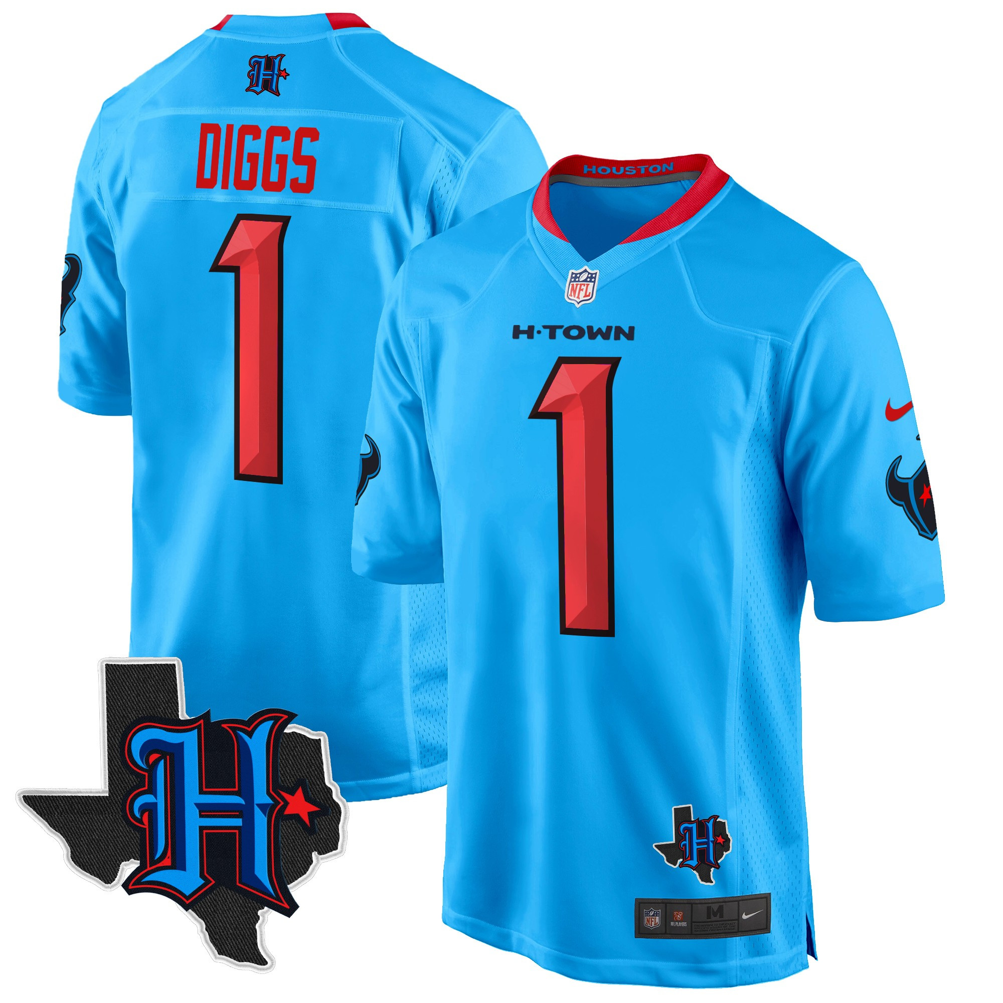 Stefon Diggs Men's Houston Texans 2024 Texas Patch Game Blue Jersey - All Stitched