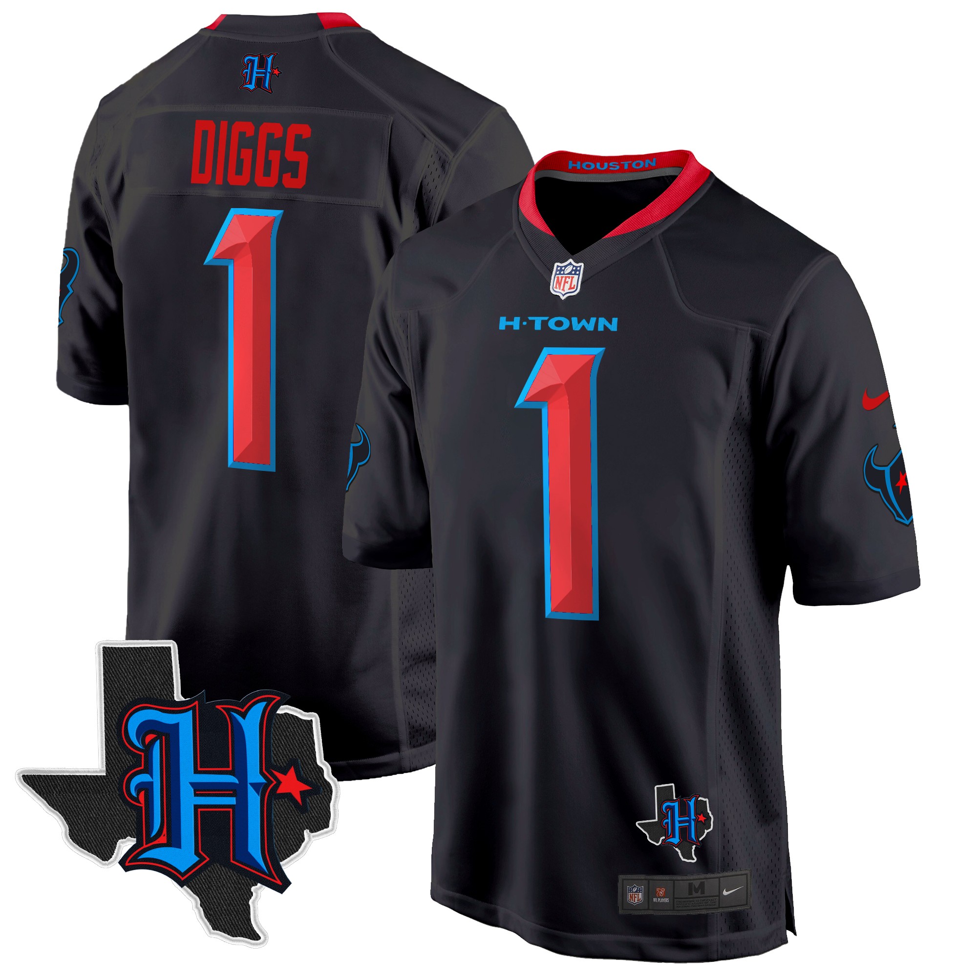 Stefon Diggs Men's Houston Texans 2024 Texas Patch Game Navy Limited Jersey - All Stitched