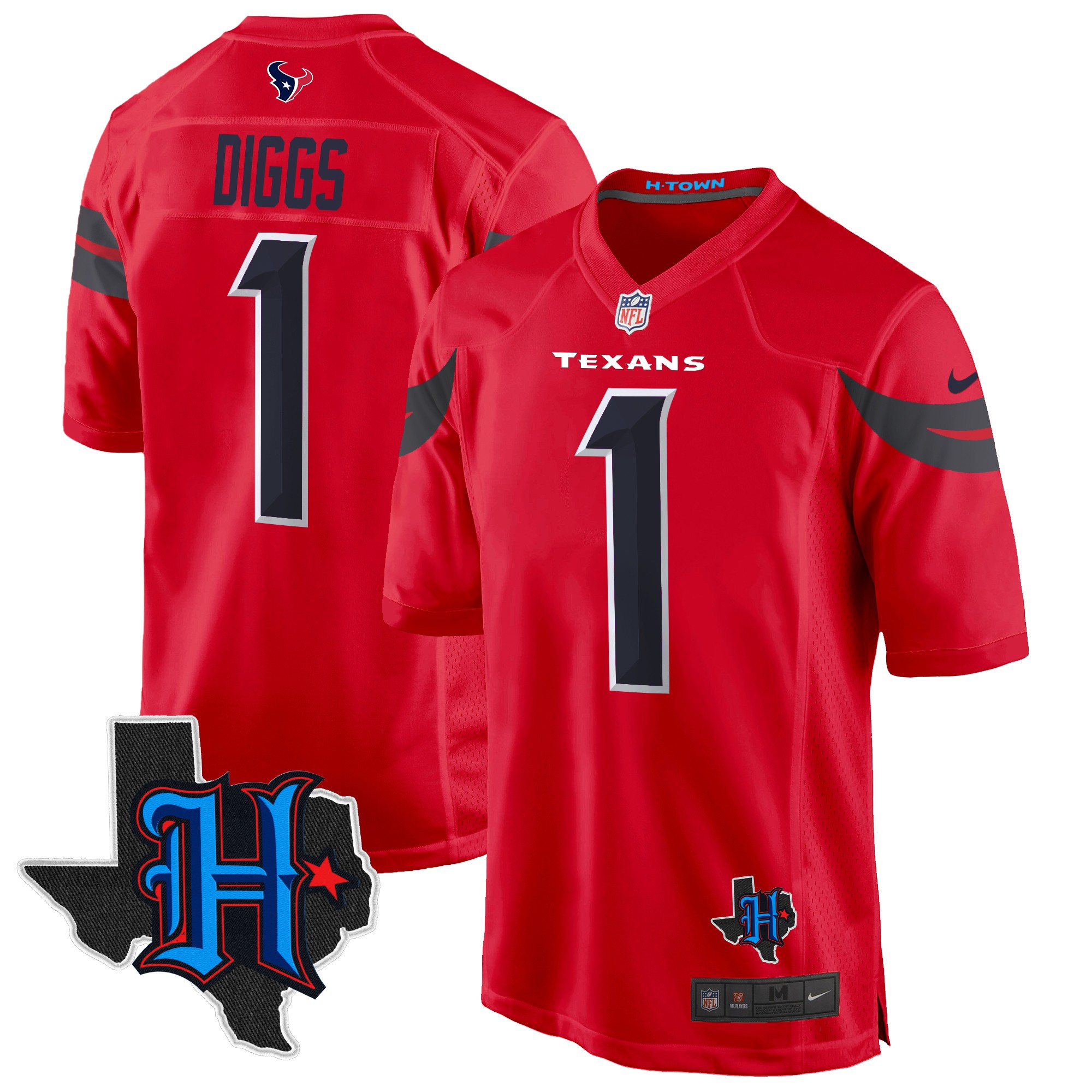 Stefon Diggs Men's Houston Texans 2024 Texas Patch Game Red Jersey - All Stitched