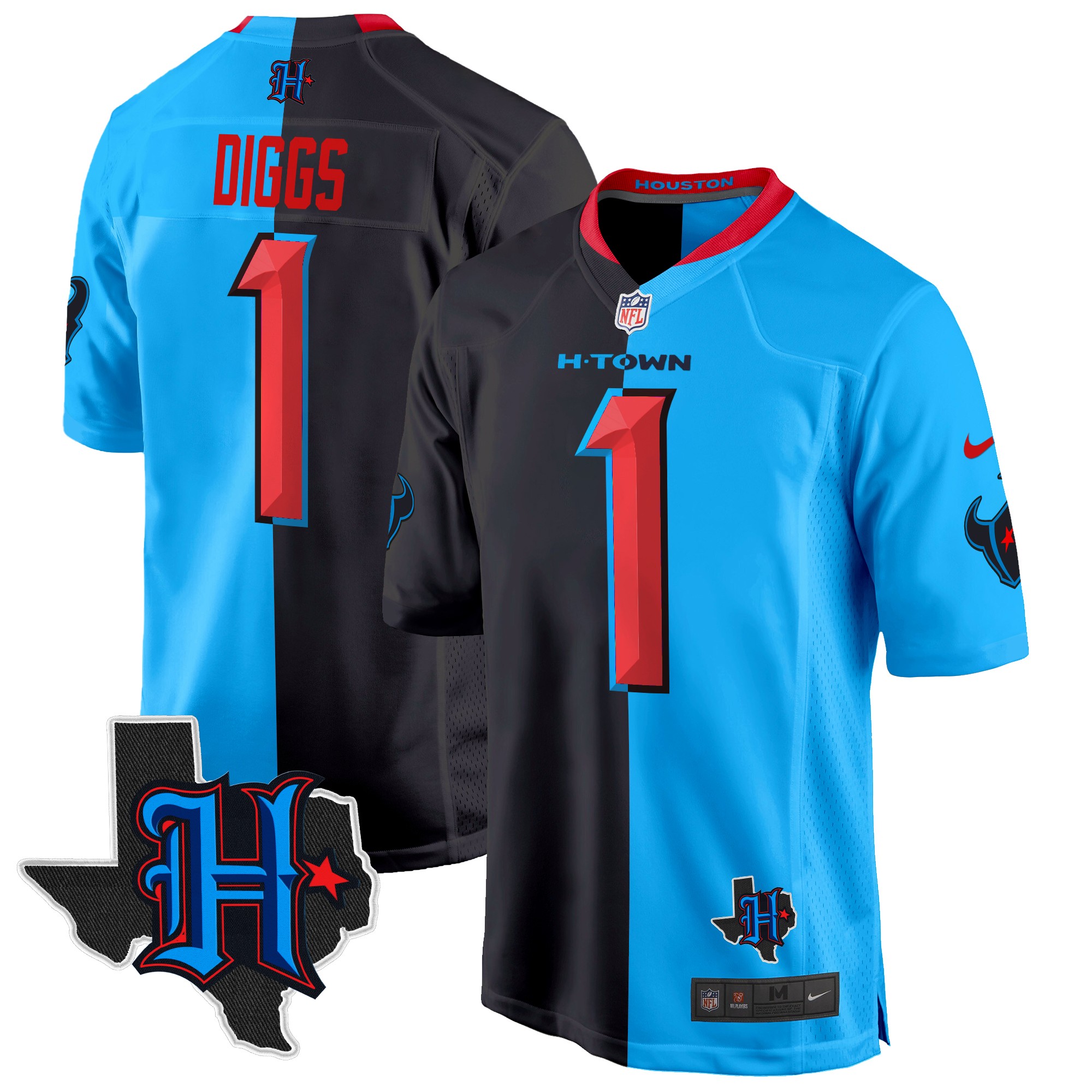 Stefon Diggs Men's Houston Texans 2024 Texas Patch Game Split Jersey - All Stitched
