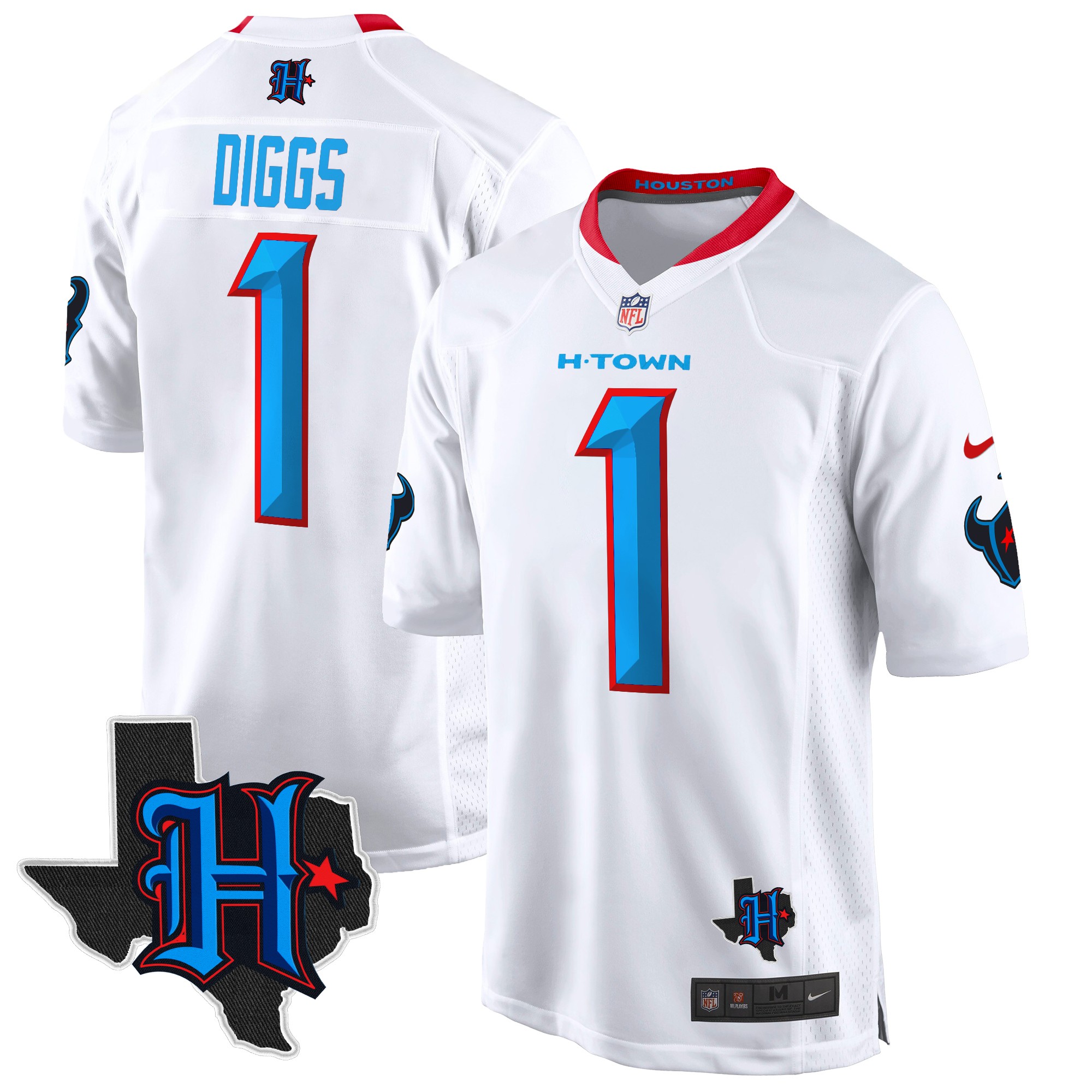 Stefon Diggs Men's Houston Texans 2024 Texas Patch Game White Jersey - All Stitched
