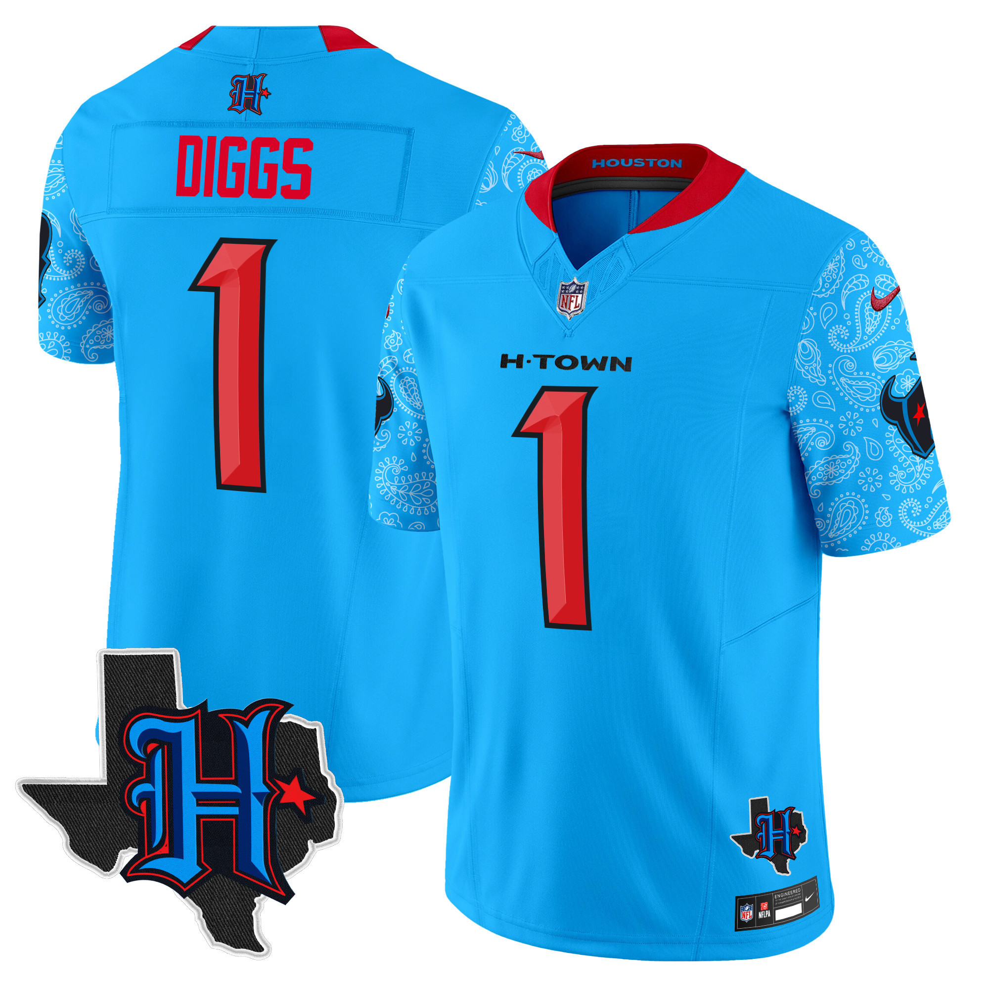 Stefon Diggs Men's Houston Texans 2024 Texas Patch Vapor Limited Blue Jersey - All Stitched