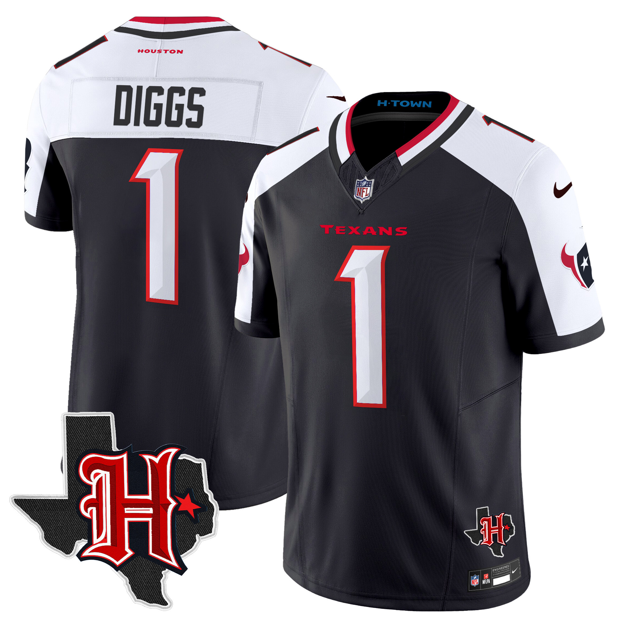 Stefon Diggs Men's Houston Texans 2024 Texas Patch Vapor Limited Navy Alternate Jersey - All Stitched