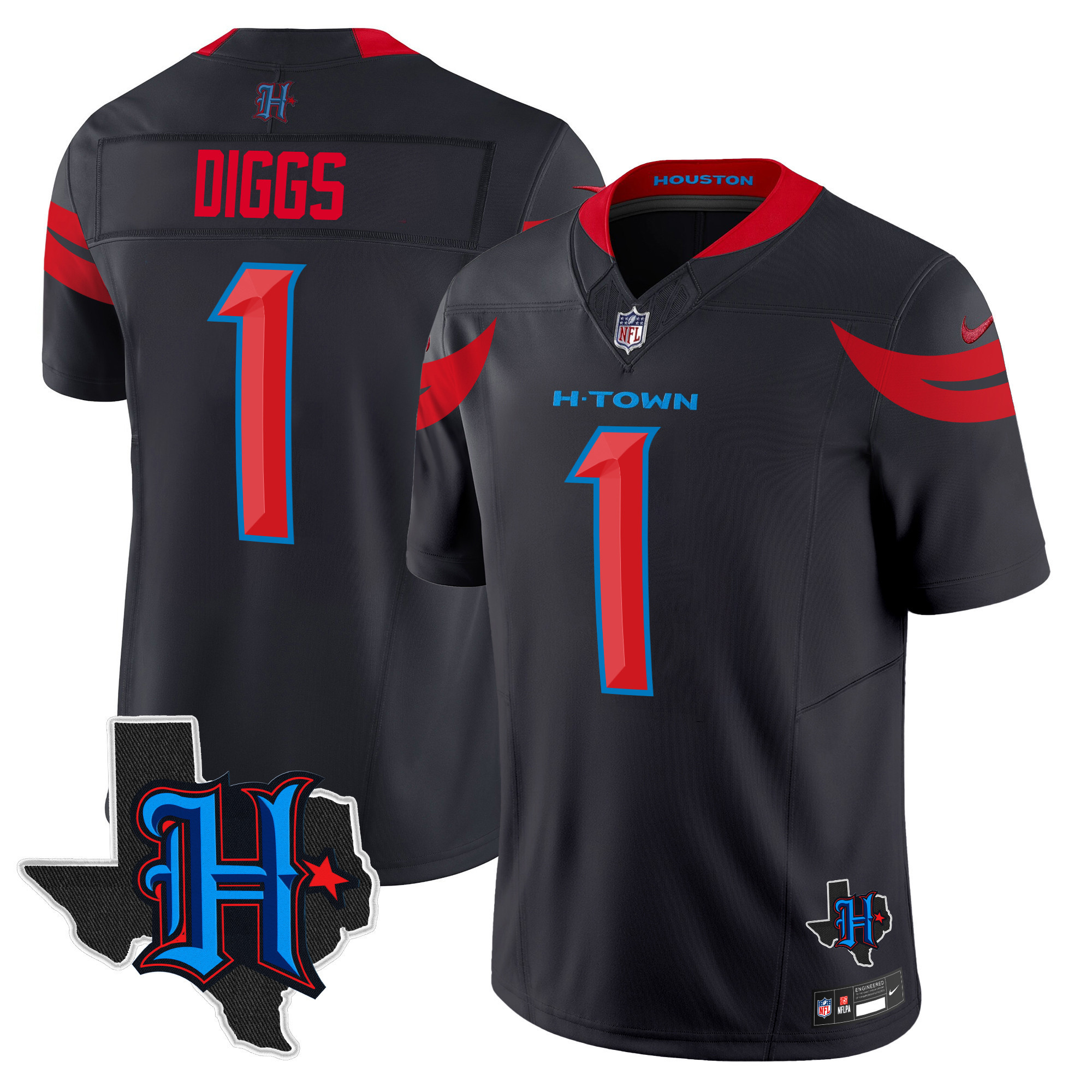 Stefon Diggs Men's Houston Texans 2024 Texas Patch Vapor Limited Navy Limited Jersey - All Stitched
