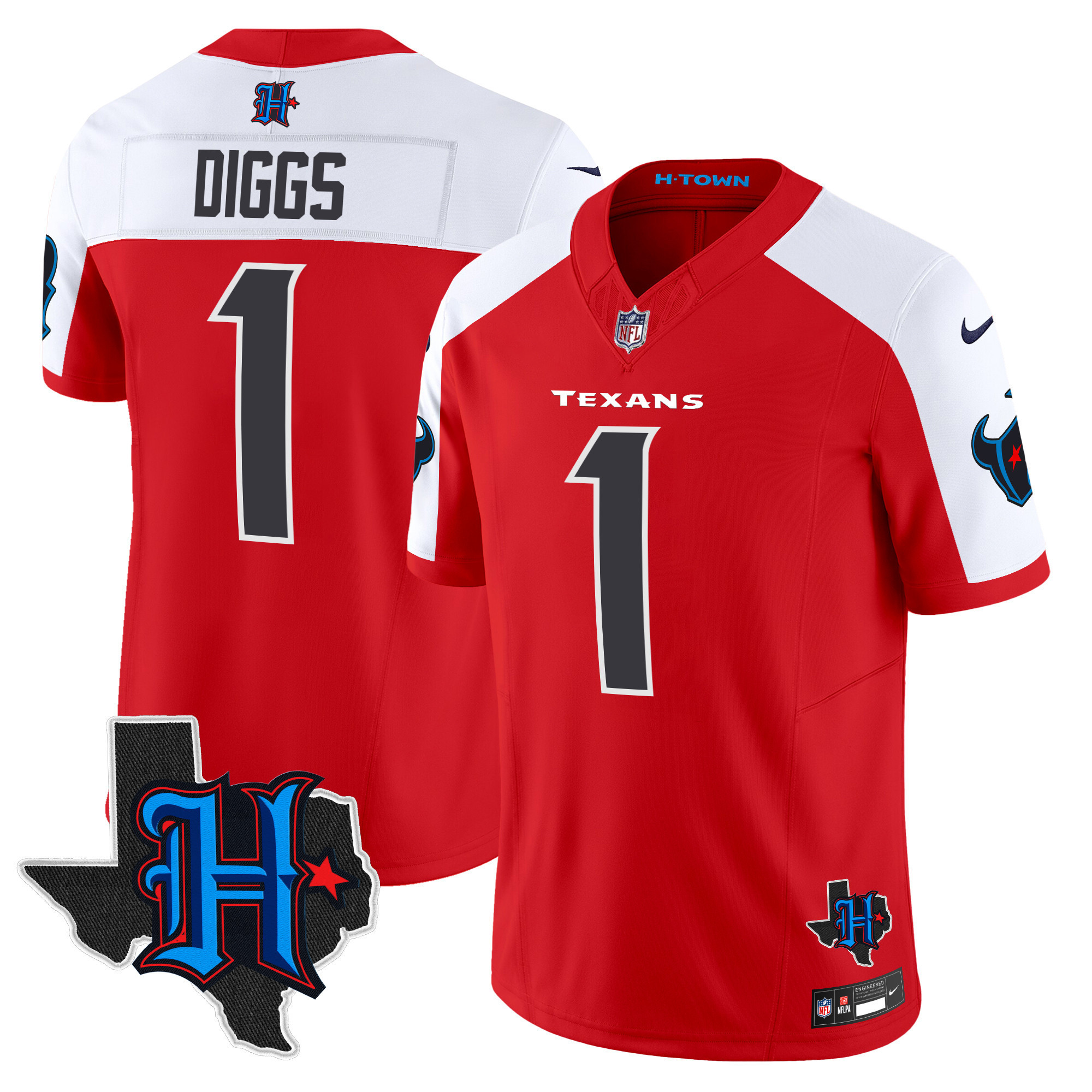 Stefon Diggs Men's Houston Texans 2024 Texas Patch Vapor Limited Red Alternate Jersey - All Stitched