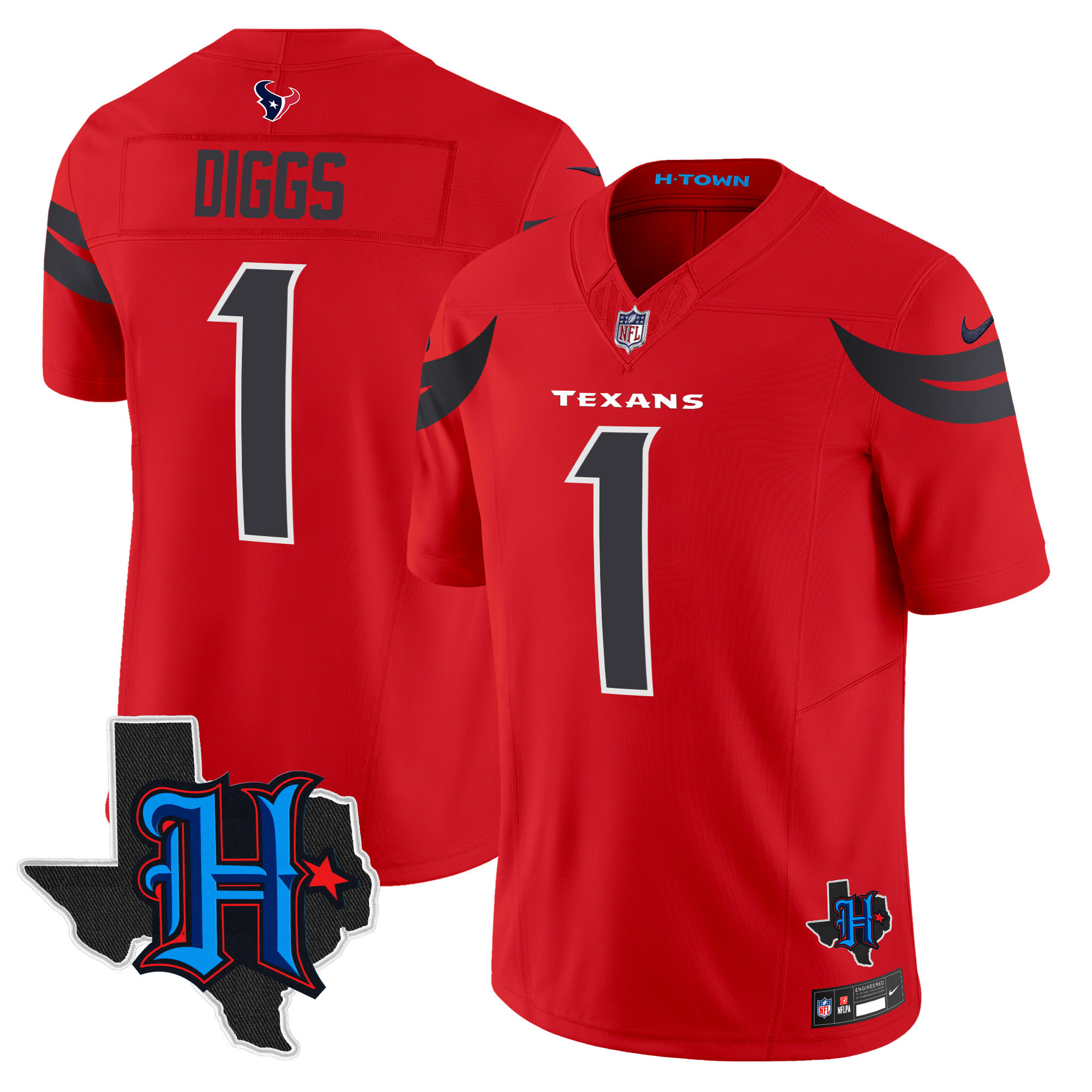 Stefon Diggs Men's Houston Texans 2024 Texas Patch Vapor Limited Red Jersey - All Stitched