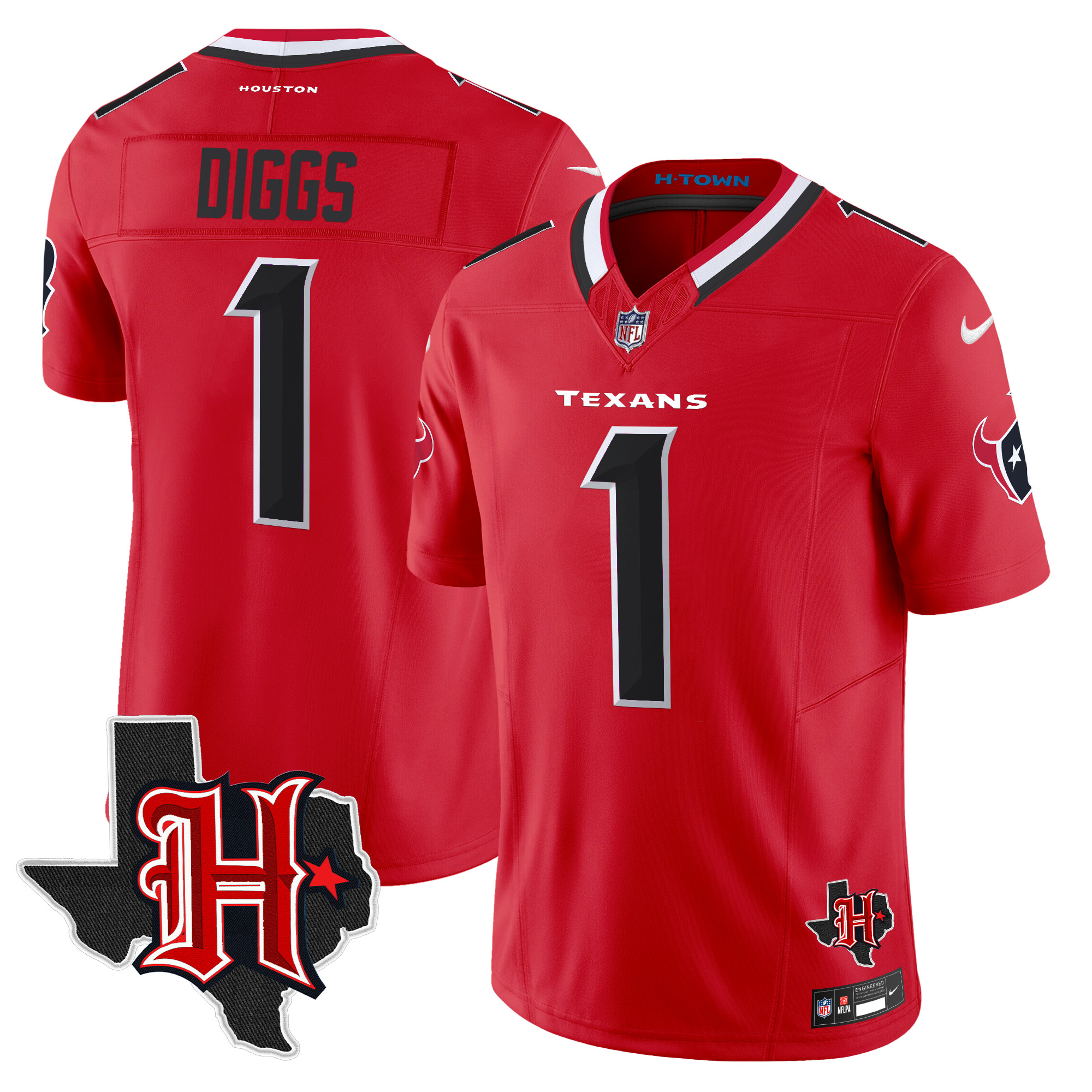 Stefon Diggs Men's Houston Texans 2024 Texas Patch Vapor Limited Red Jersey - All Stitched