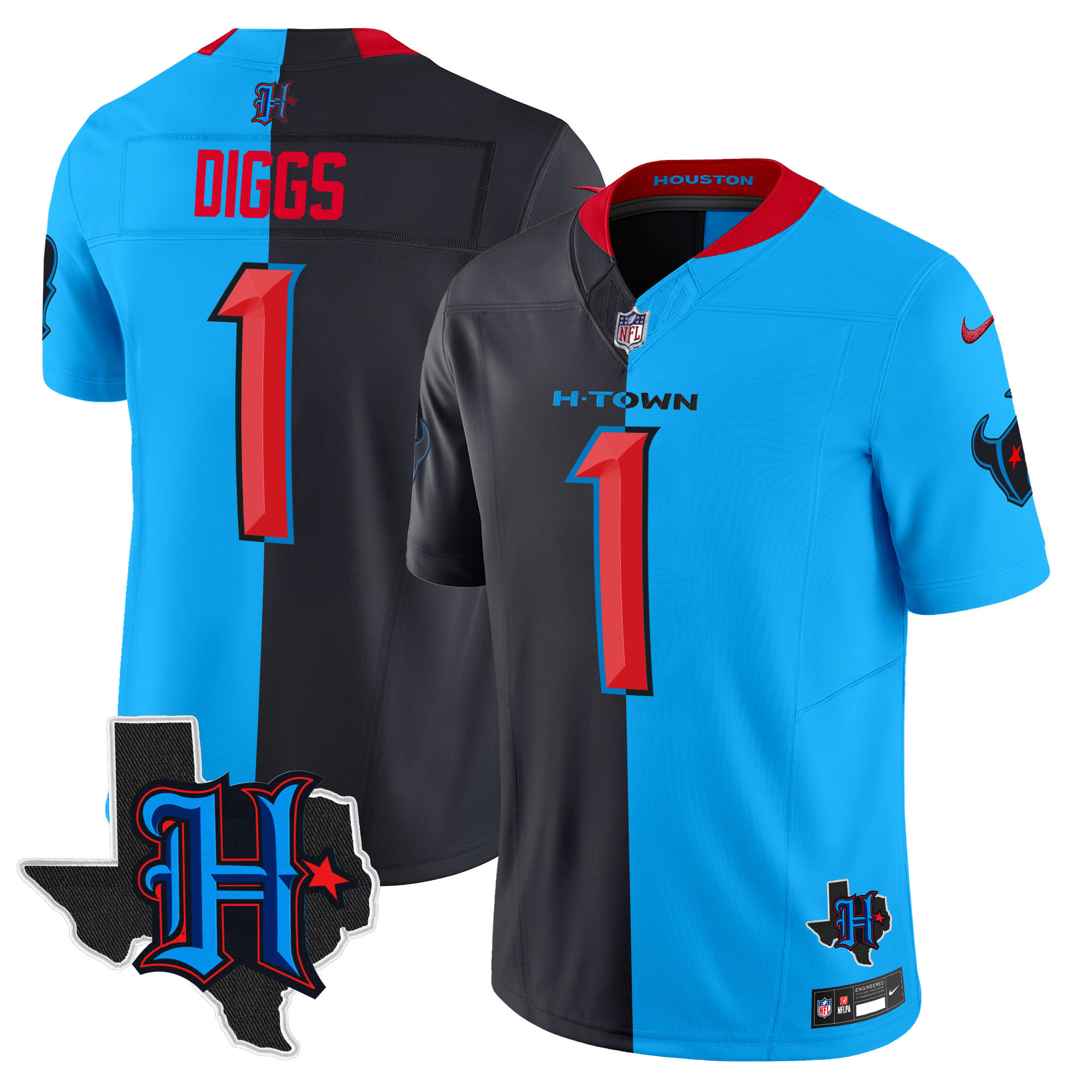 Stefon Diggs Men's Houston Texans 2024 Texas Patch Vapor Limited Split Jersey - All Stitched