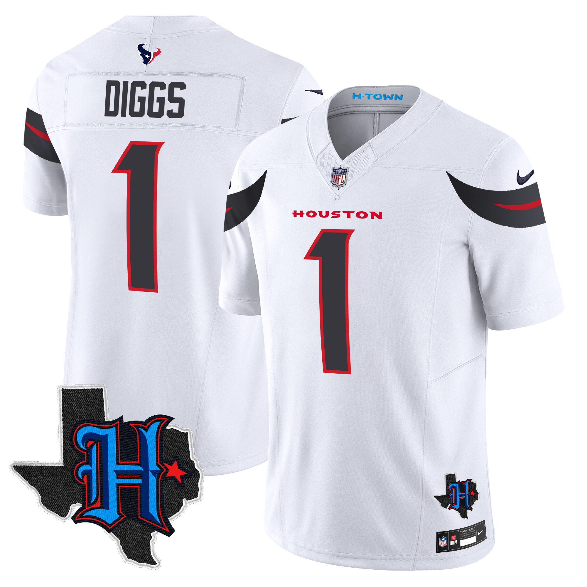 Stefon Diggs Men's Houston Texans 2024 Texas Patch Vapor Limited White Jersey - All Stitched