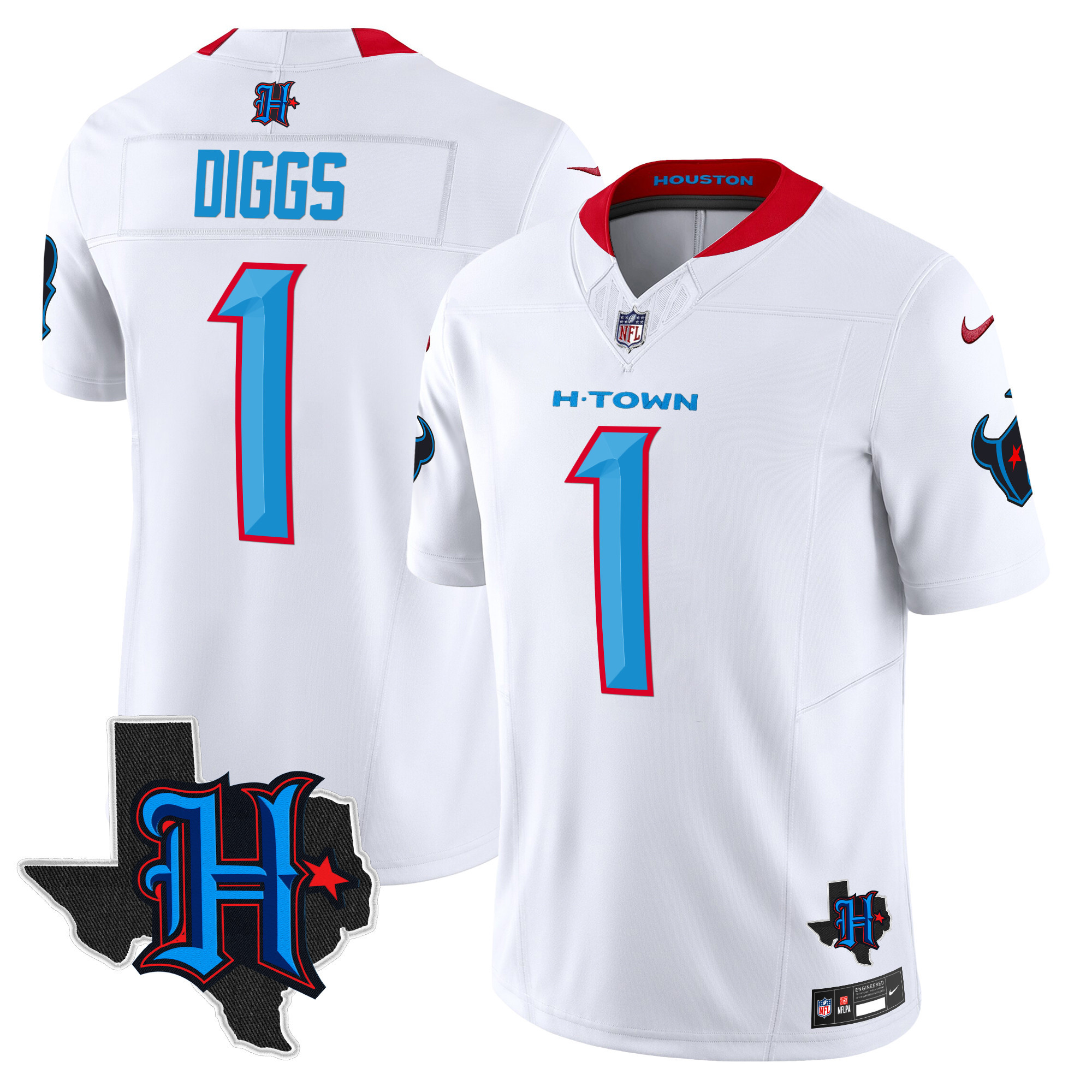 Stefon Diggs Men's Houston Texans 2024 Texas Patch Vapor Limited White Jersey - All Stitched