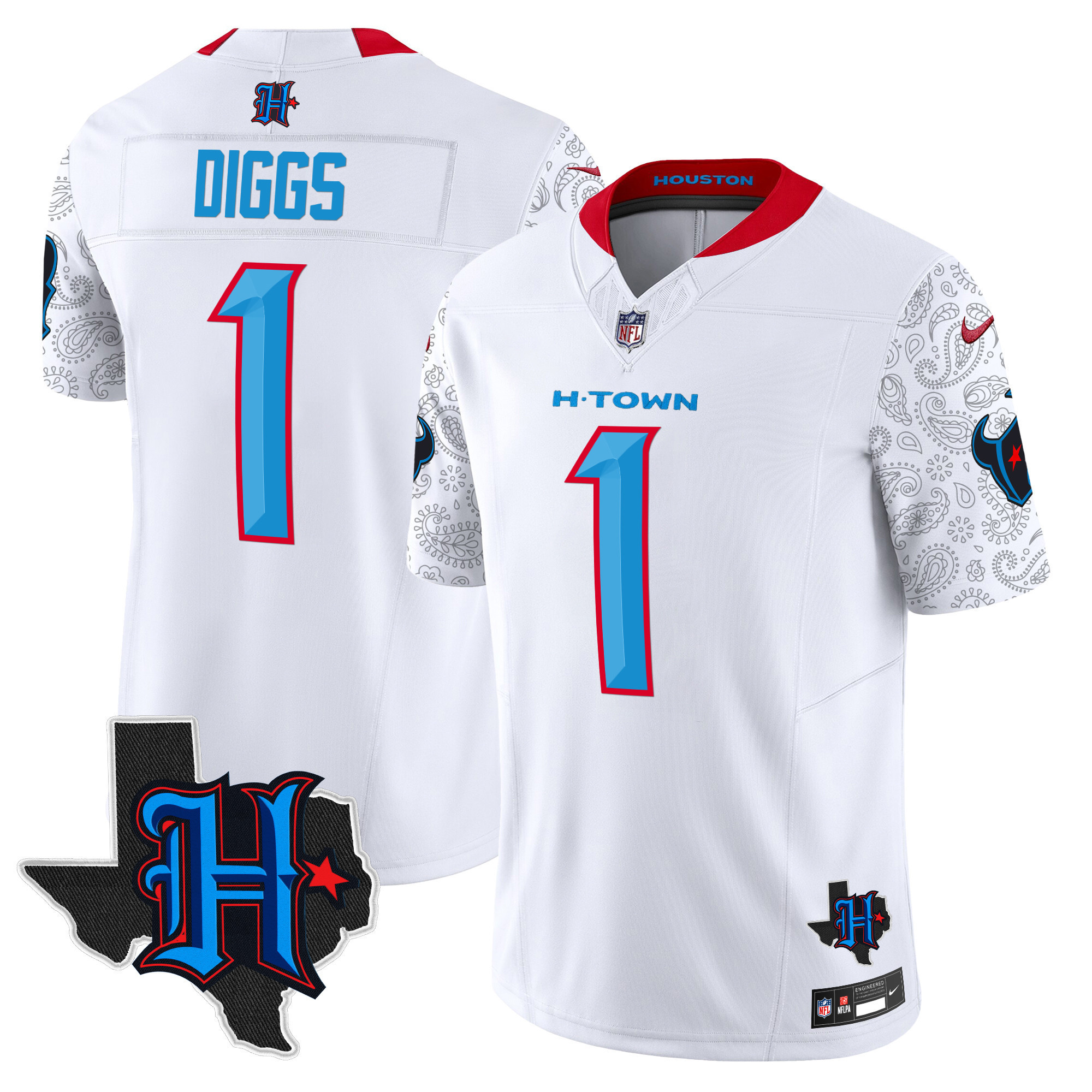Stefon Diggs Men's Houston Texans 2024 Texas Patch Vapor Limited White Jersey - All Stitched
