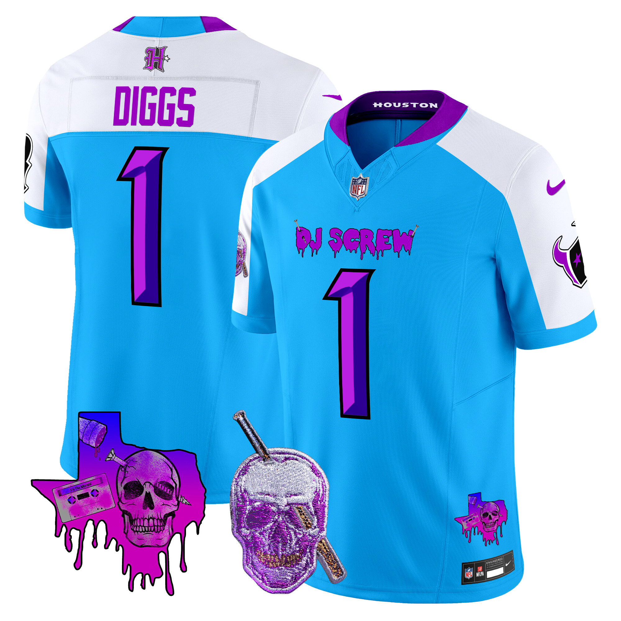 Stefon Diggs Men's Houston Texans DJ Screw Vapor Limited Blue Alternate Jersey - All Stitched