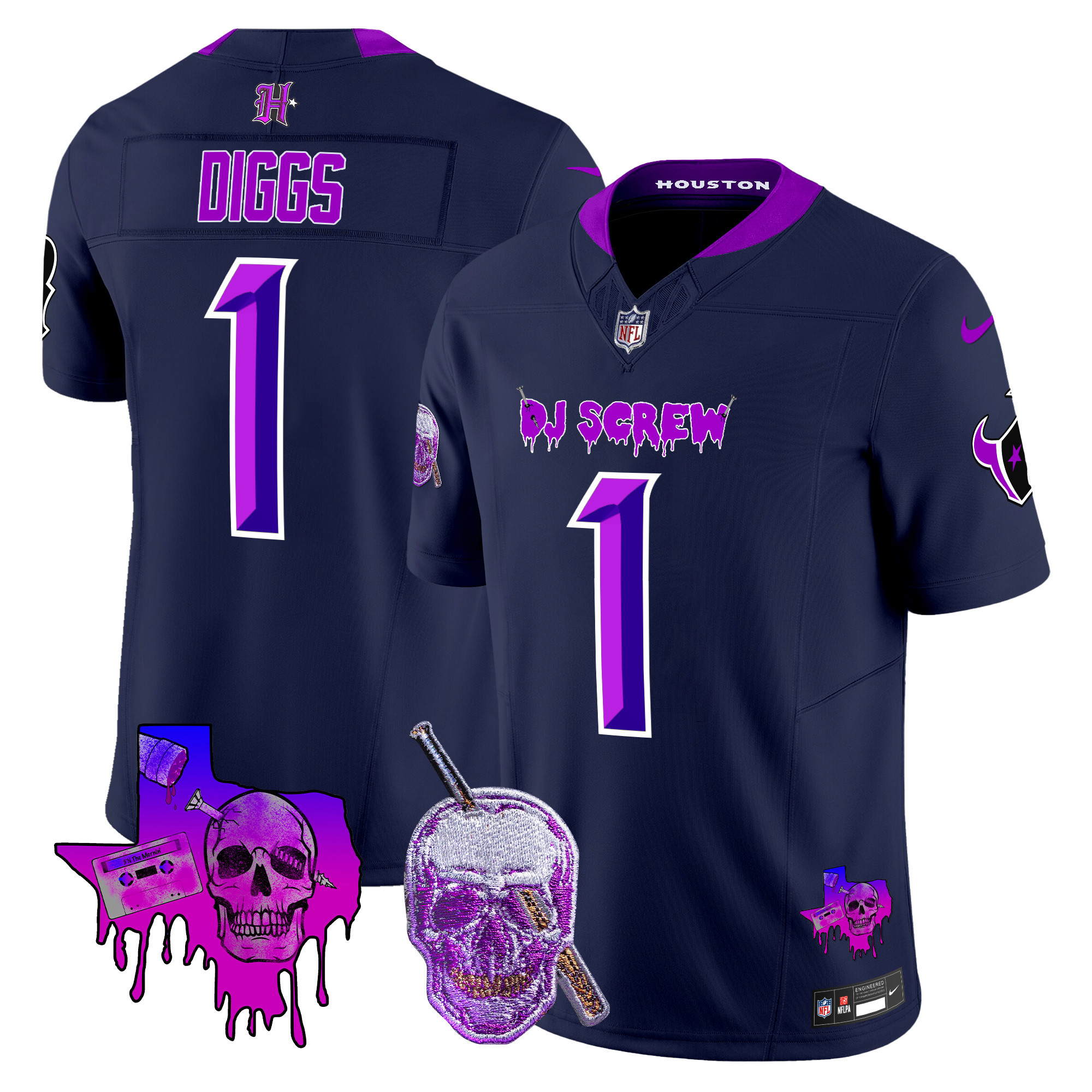 Stefon Diggs Men's Houston Texans DJ Screw Vapor Limited Navy Jersey - All Stitched