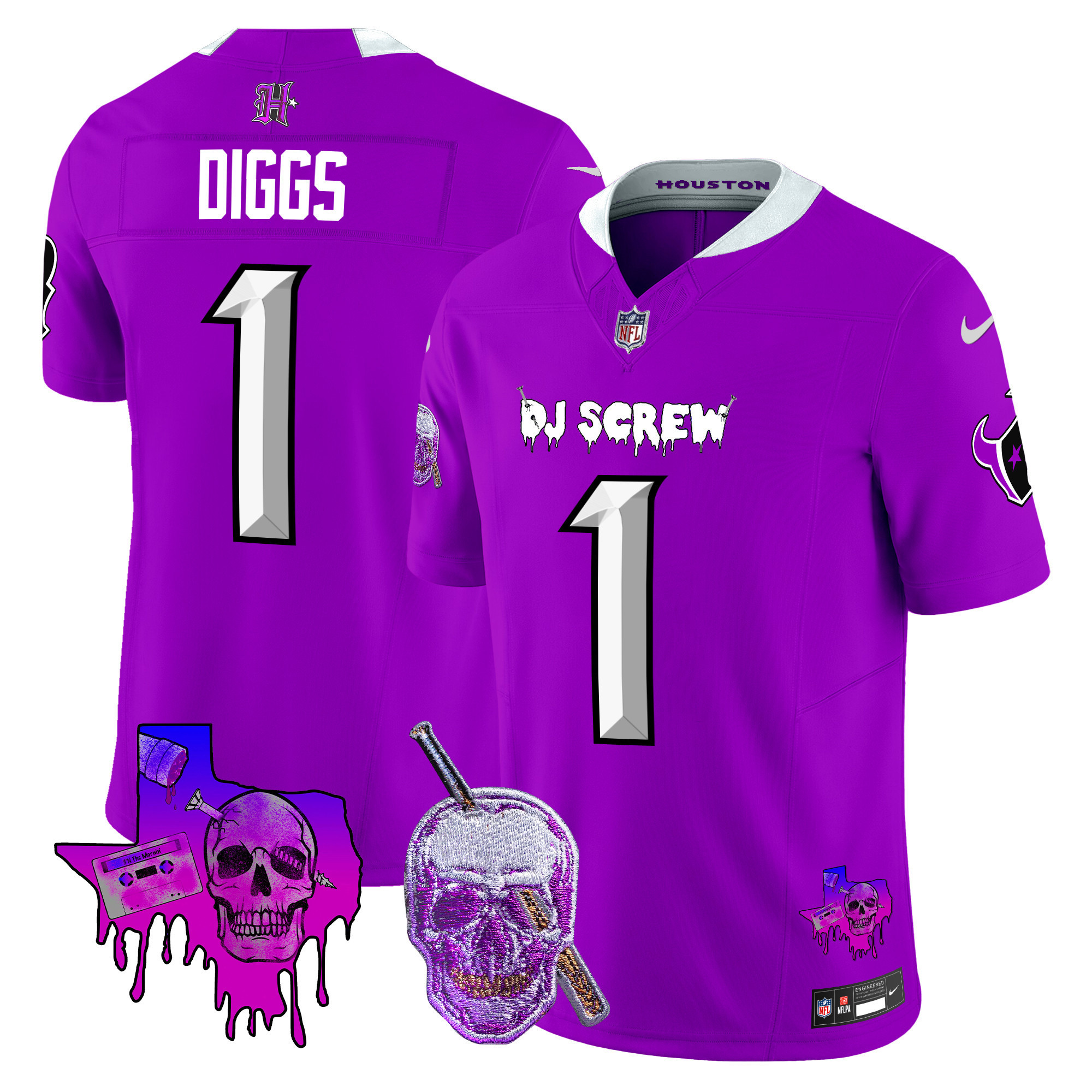 Stefon Diggs Men's Houston Texans DJ Screw Vapor Limited Purple Jersey - All Stitched