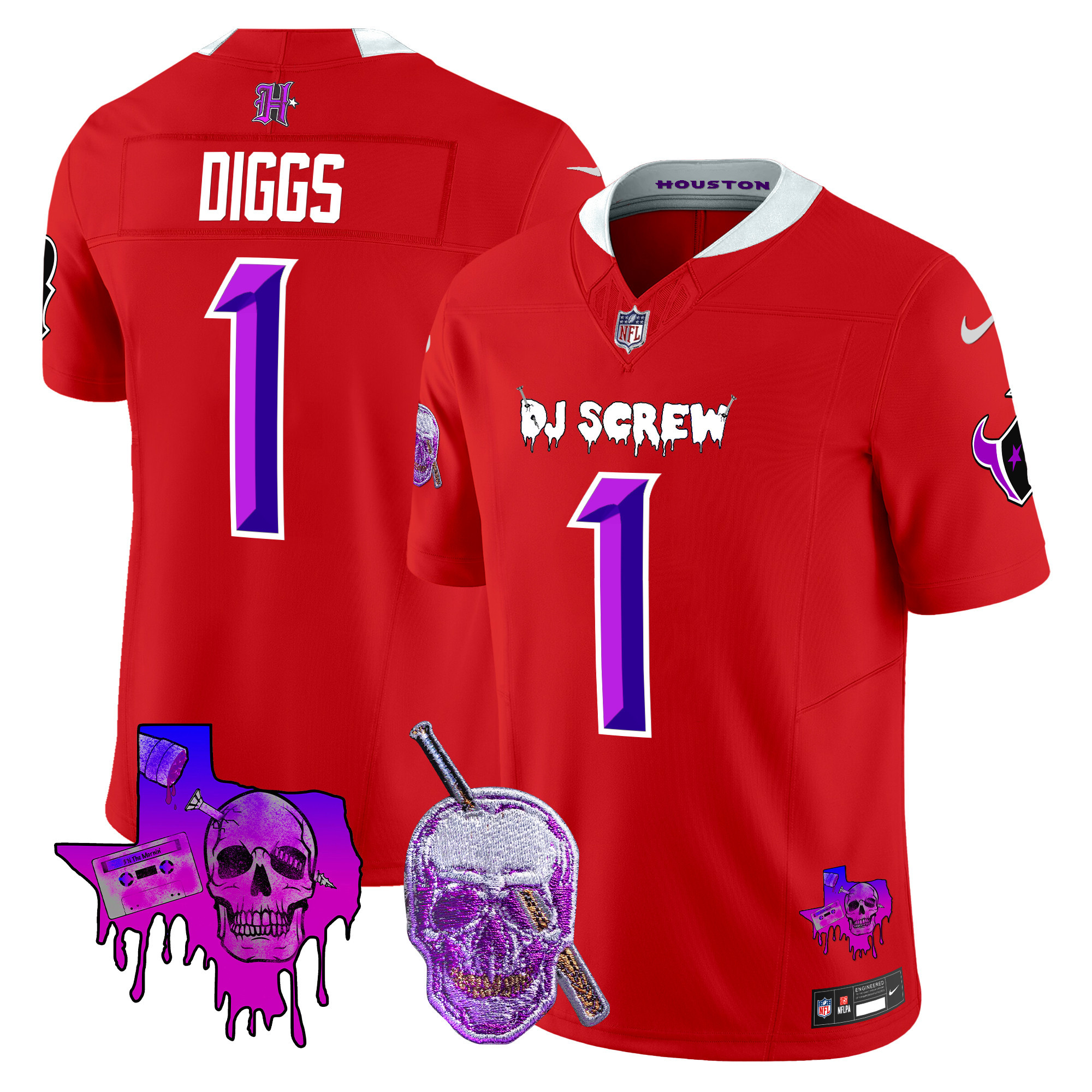 Stefon Diggs Men's Houston Texans DJ Screw Vapor Limited Red Jersey - All Stitched