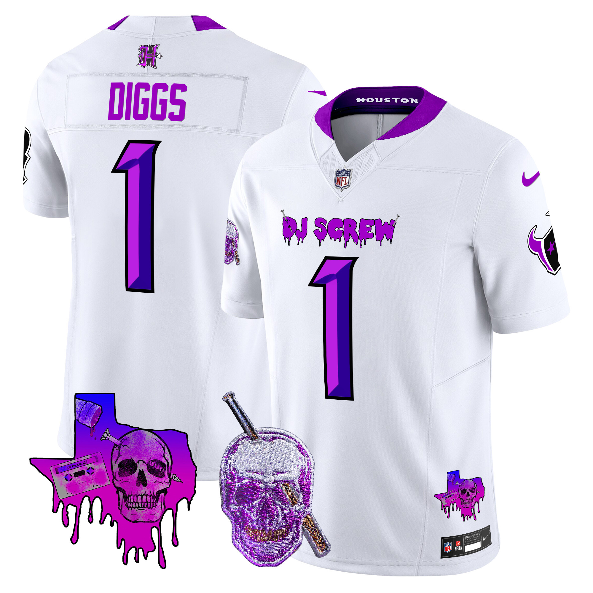 Stefon Diggs Men's Houston Texans DJ Screw Vapor Limited White Jersey - All Stitched