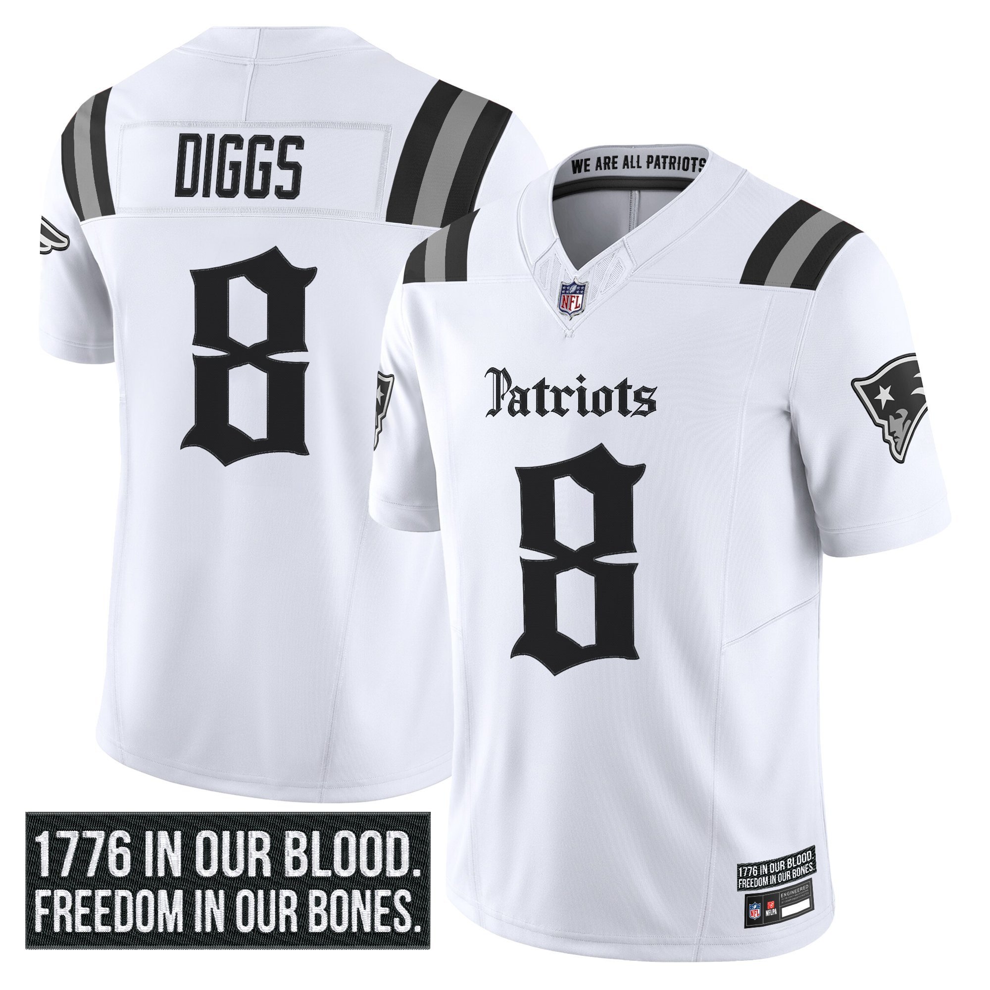Stefon Diggs Men's New England Patriots 'Gothic Revolution Edition' Vapor Limited White Jersey - All Stitched