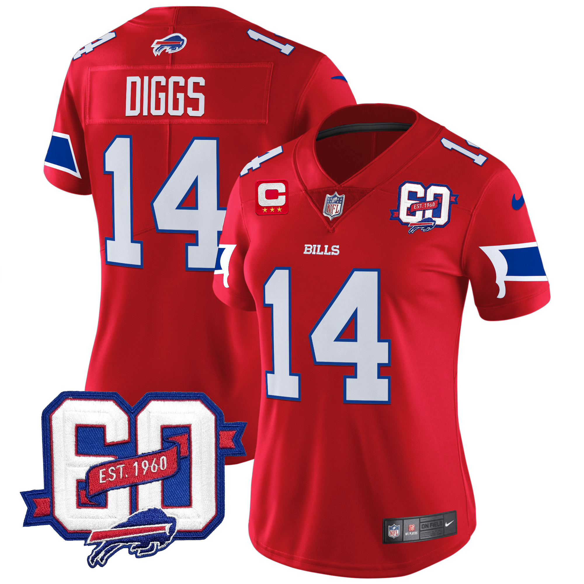 Stefon Diggs Women's Buffalo Bills 60th Anniversary Patch Vapor Limited Red Jersey - All Stitched