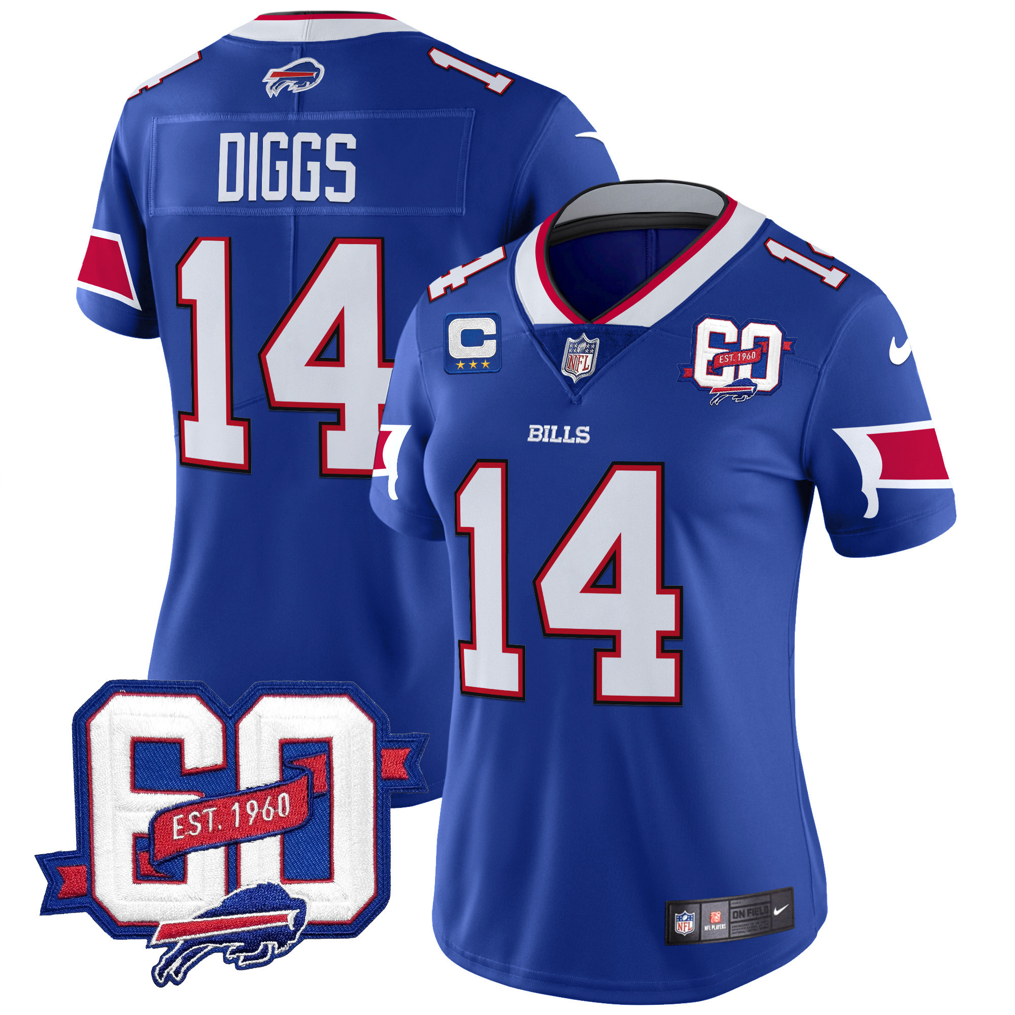 Stefon Diggs Women's Buffalo Bills 60th Anniversary Patch Vapor Limited Royal Jersey - All Stitched