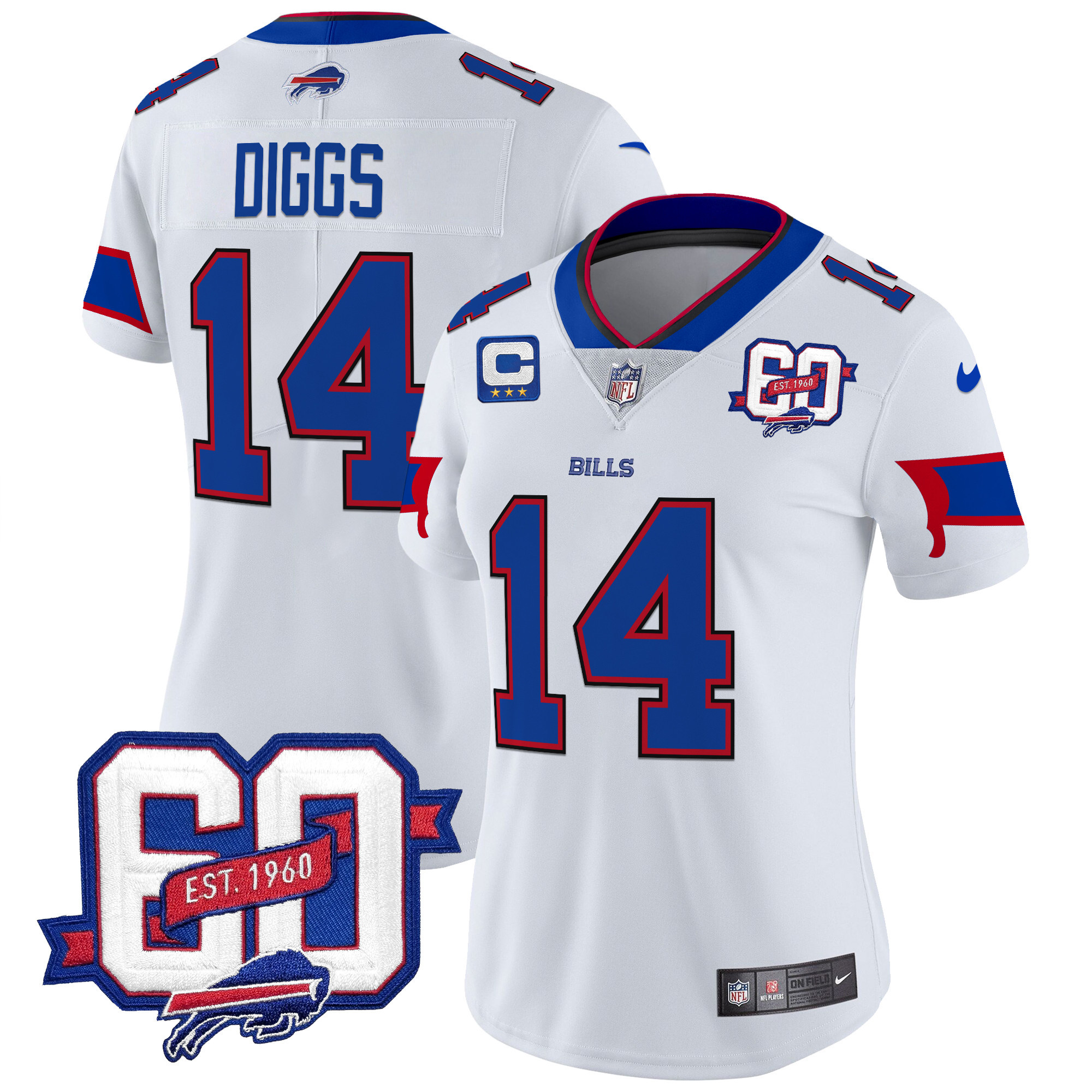 Stefon Diggs Women's Buffalo Bills 60th Anniversary Patch Vapor Limited White Jersey - All Stitched