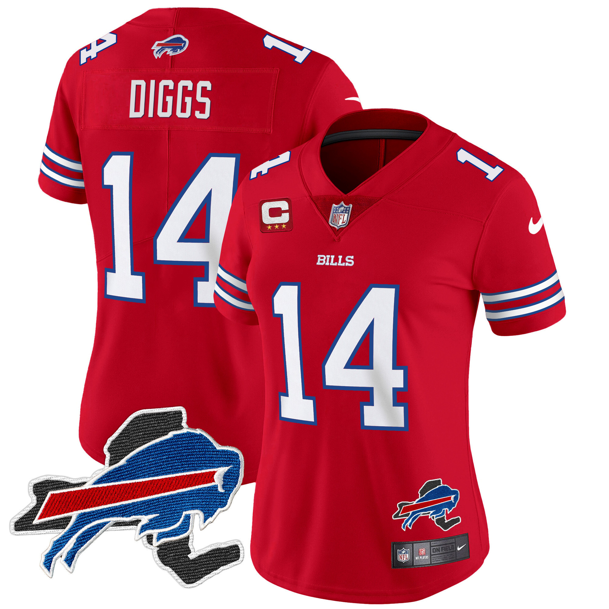 Stefon Diggs Women's Buffalo Bills New York Patch Vapor Limited Red Jersey - All Stitched