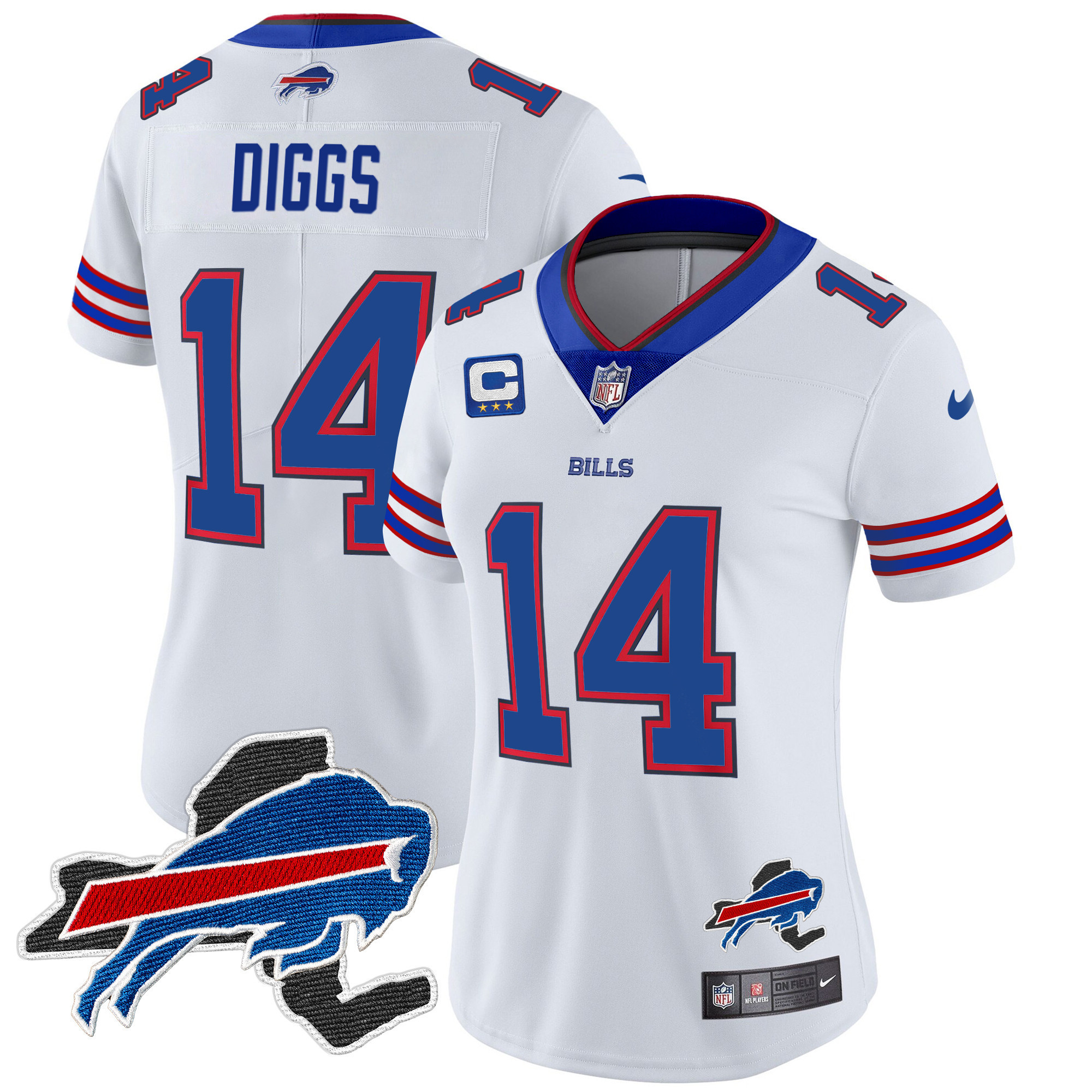 Stefon Diggs Women's Buffalo Bills New York Patch Vapor Limited White Jersey - All Stitched