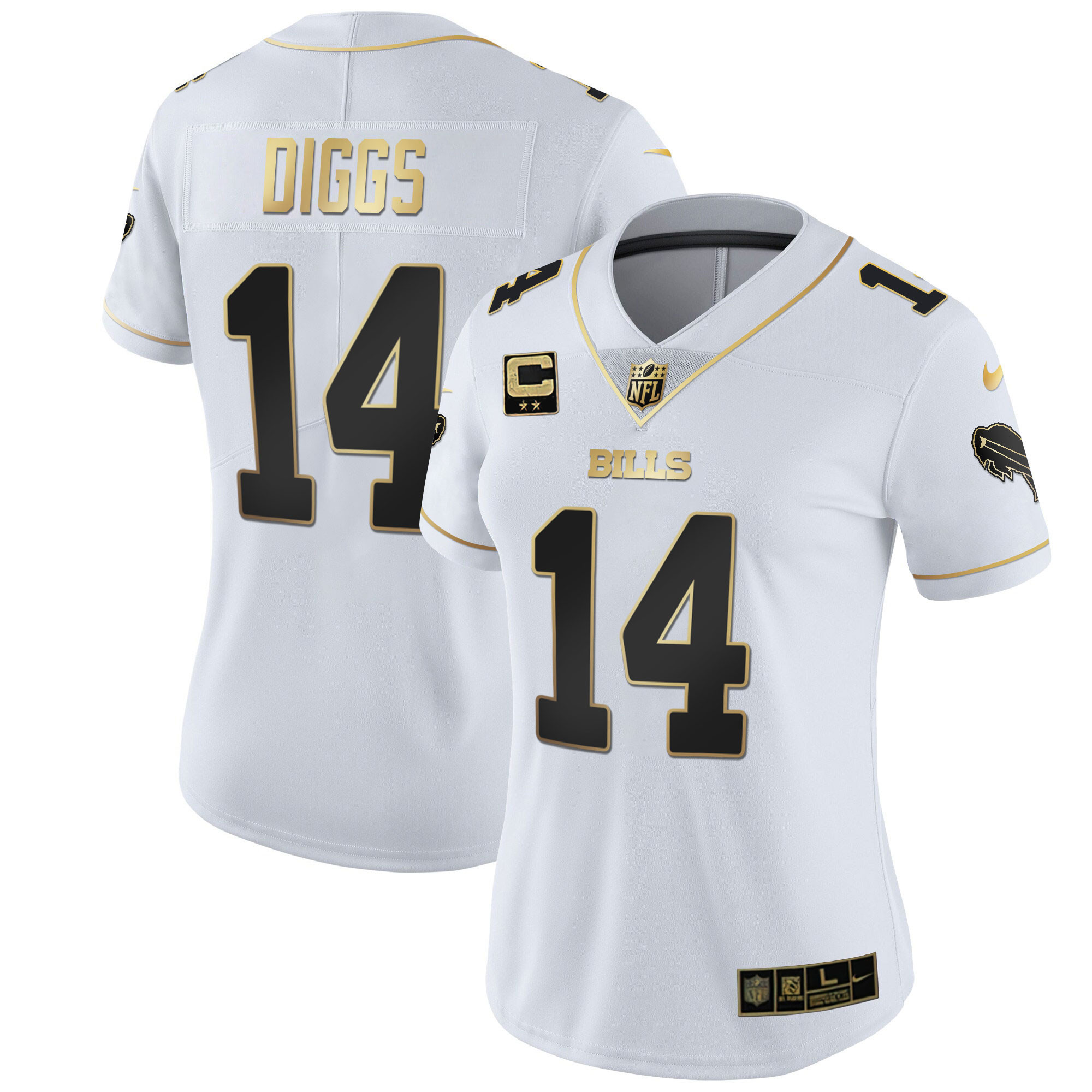 Stefon Diggs Women's Buffalo Bills White Gold & Black Gold - All Stitched White Gold Jersey - All Stitched