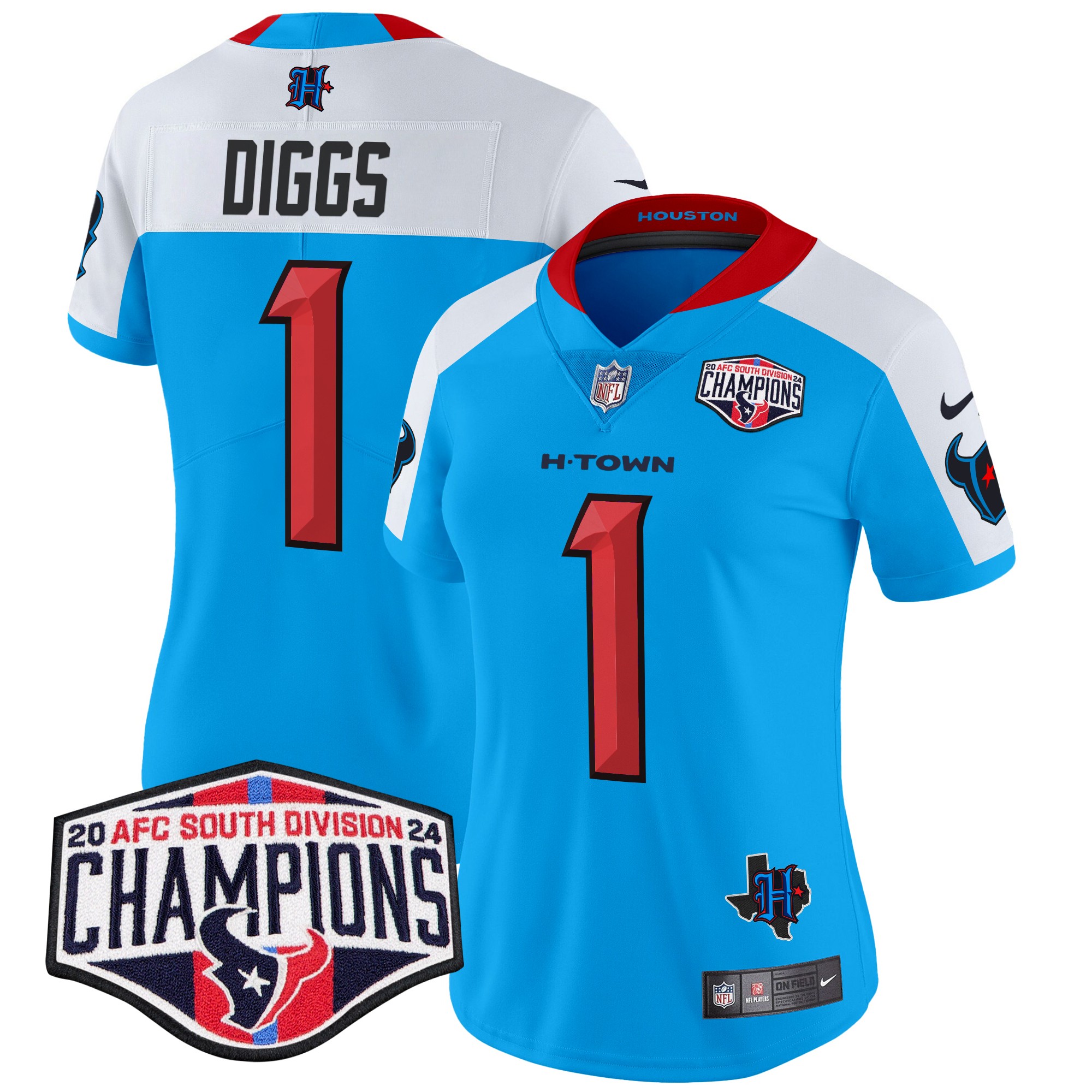Stefon Diggs Women's Houston Texans 2024 AFC South Division Champions Patch Vapor Limited Blue Alternate Jersey - All Stitched