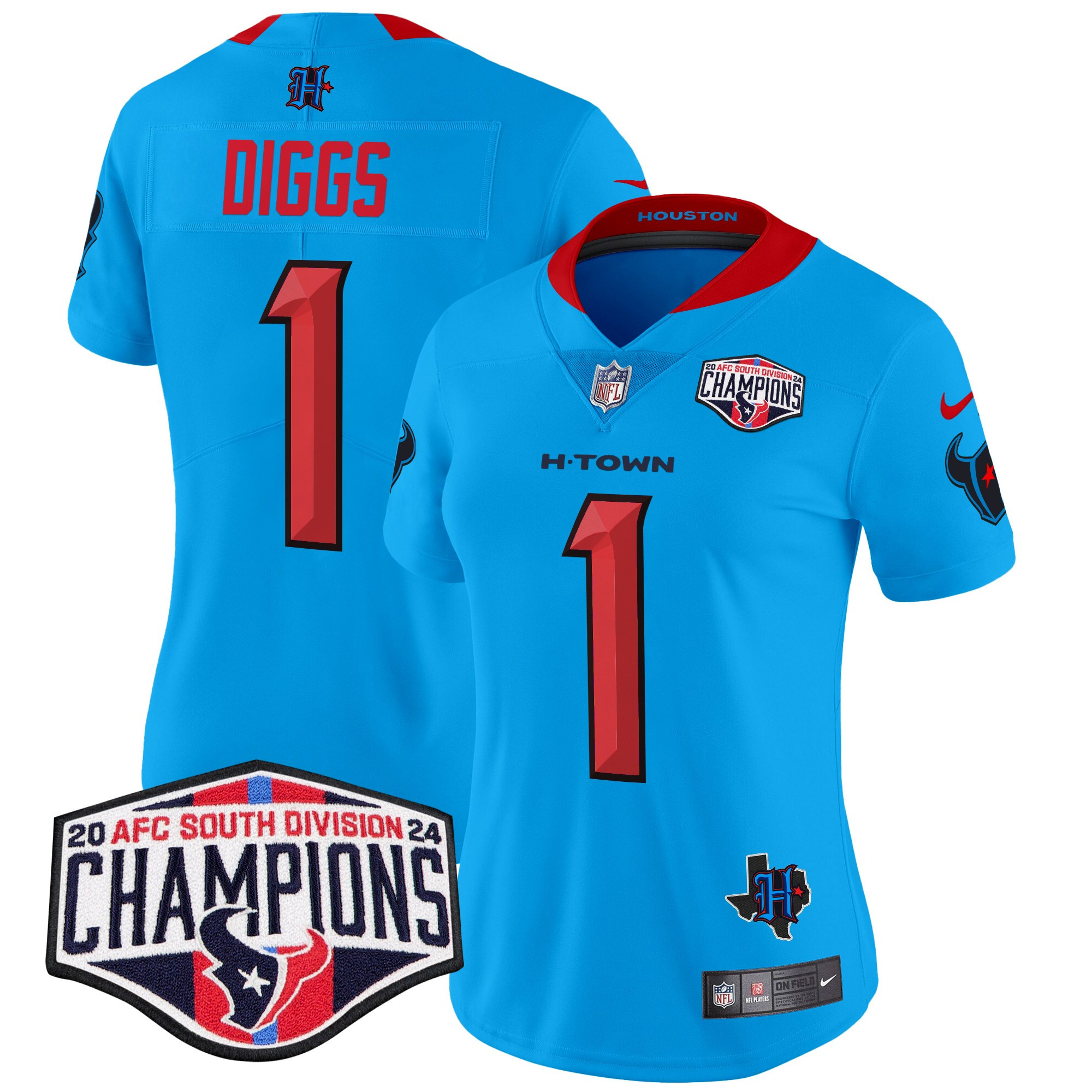 Stefon Diggs Women's Houston Texans 2024 AFC South Division Champions Patch Vapor Limited Blue Jersey - All Stitched