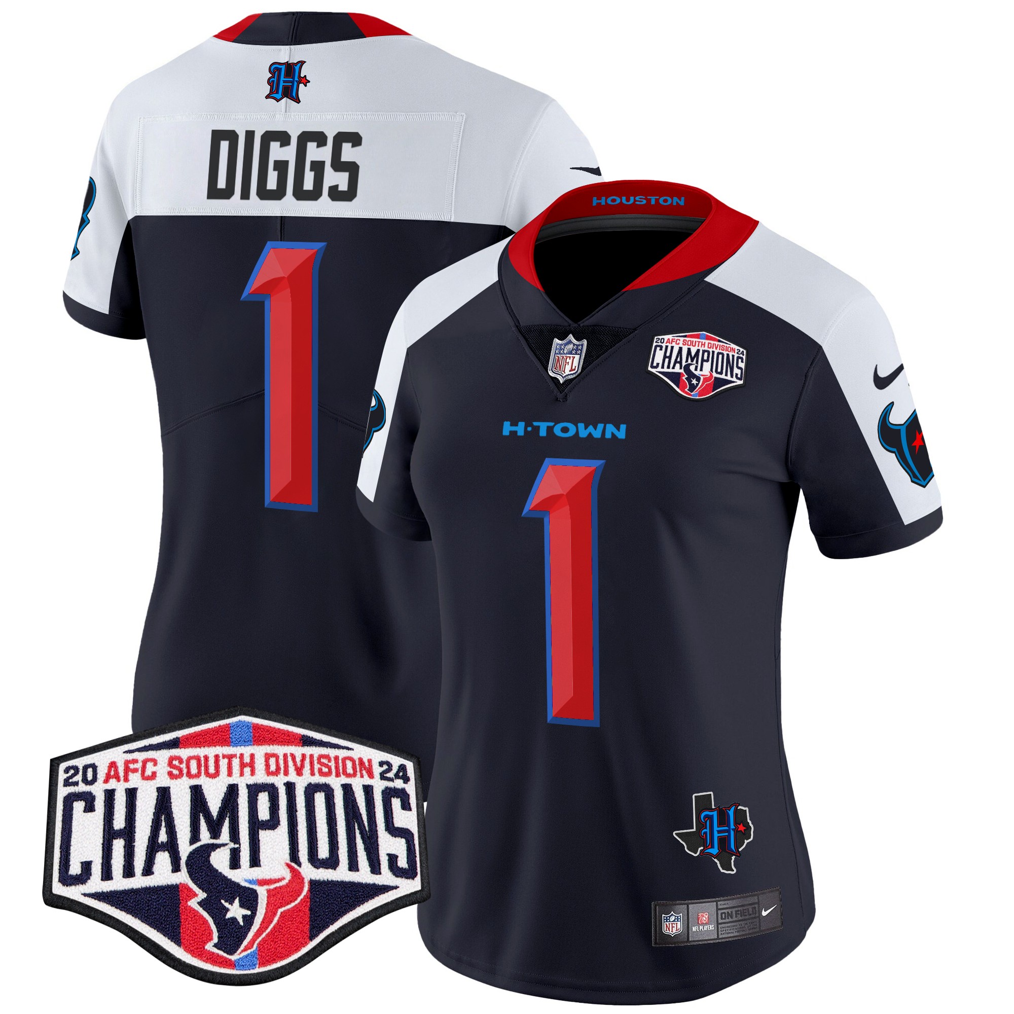 Stefon Diggs Women's Houston Texans 2024 AFC South Division Champions Patch Vapor Limited Navy Alternate Jersey - All Stitched