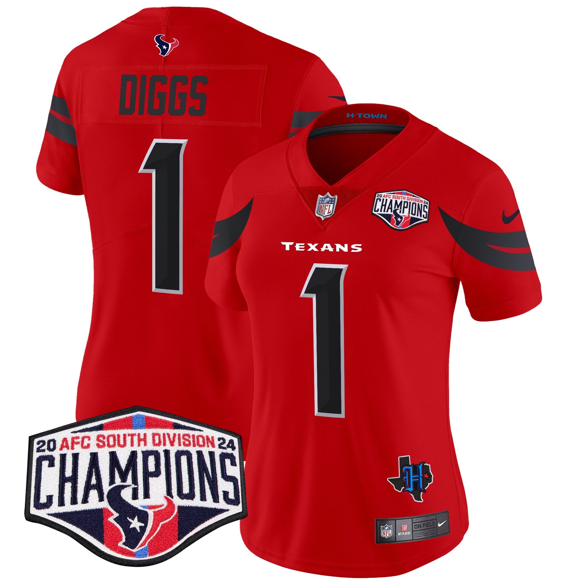 Stefon Diggs Women's Houston Texans 2024 AFC South Division Champions Patch Vapor Limited Red Jersey - All Stitched