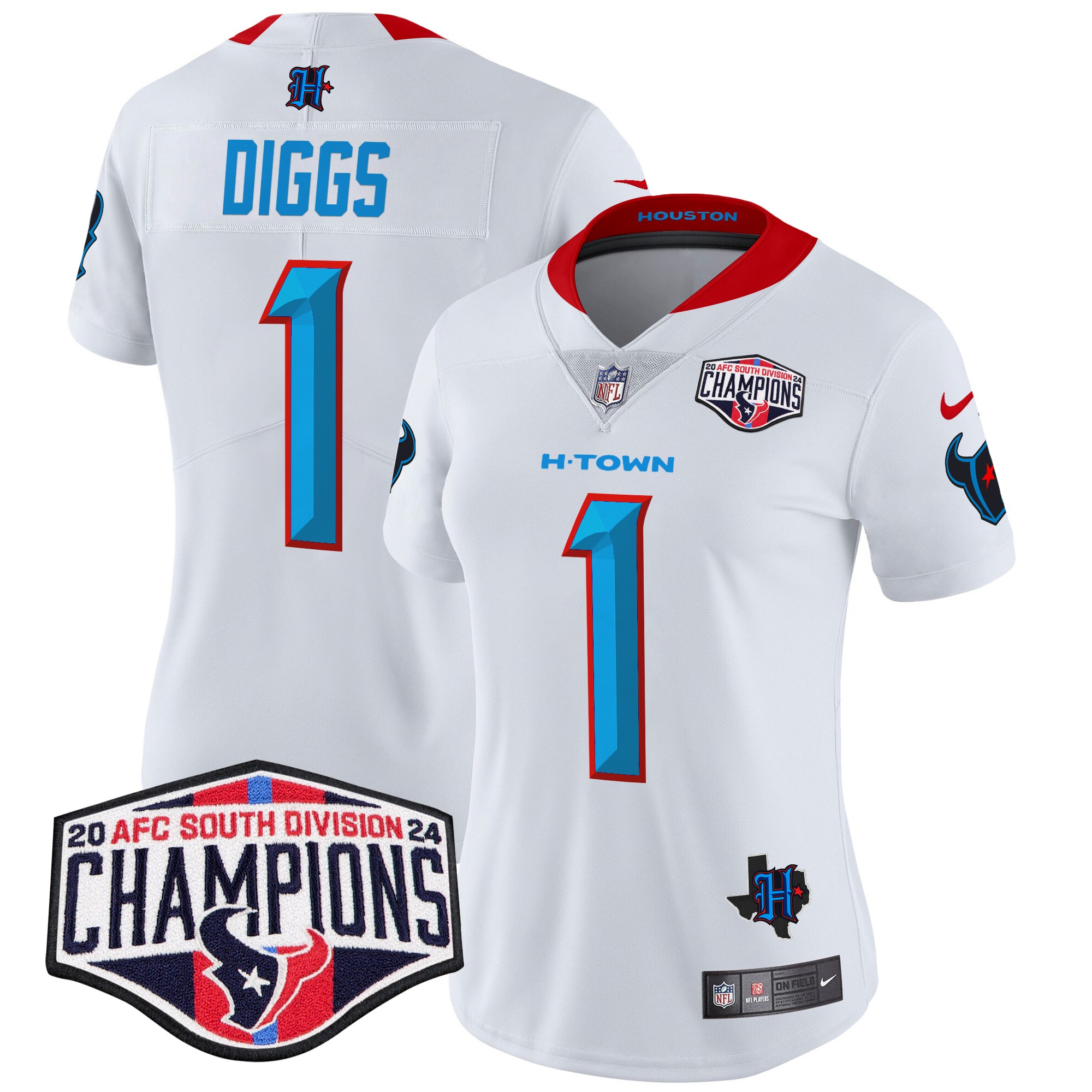 Stefon Diggs Women's Houston Texans 2024 AFC South Division Champions Patch Vapor Limited White Jersey - All Stitched