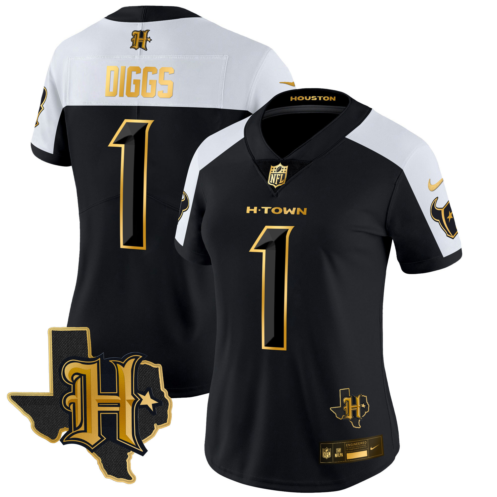 Stefon Diggs Women's Houston Texans 2024 Texas Patch Gold Vapor Limited Alternate Jersey - All Stitched