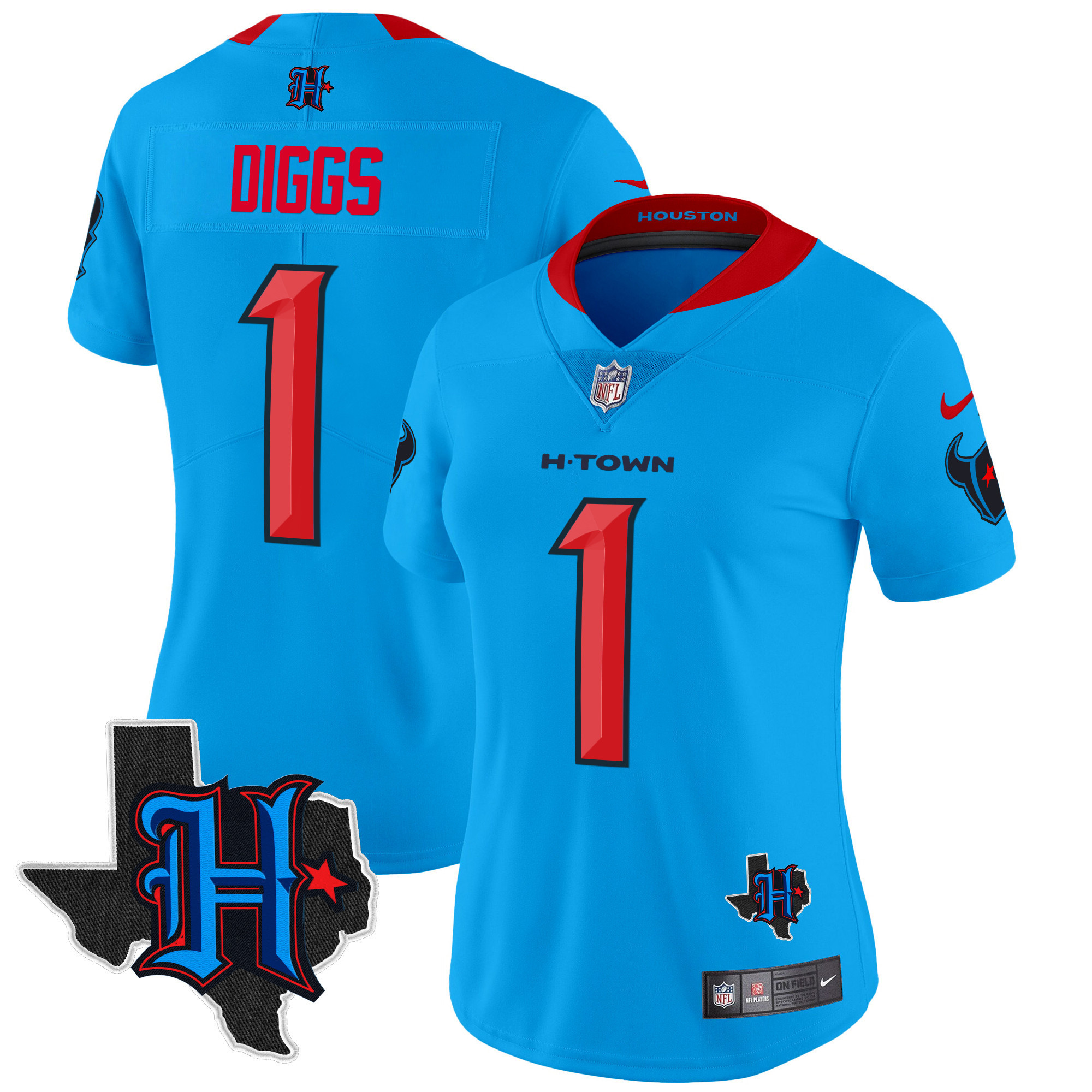 Stefon Diggs Women's Houston Texans 2024 Texas Patch Vapor Limited Blue Jersey - All Stitched