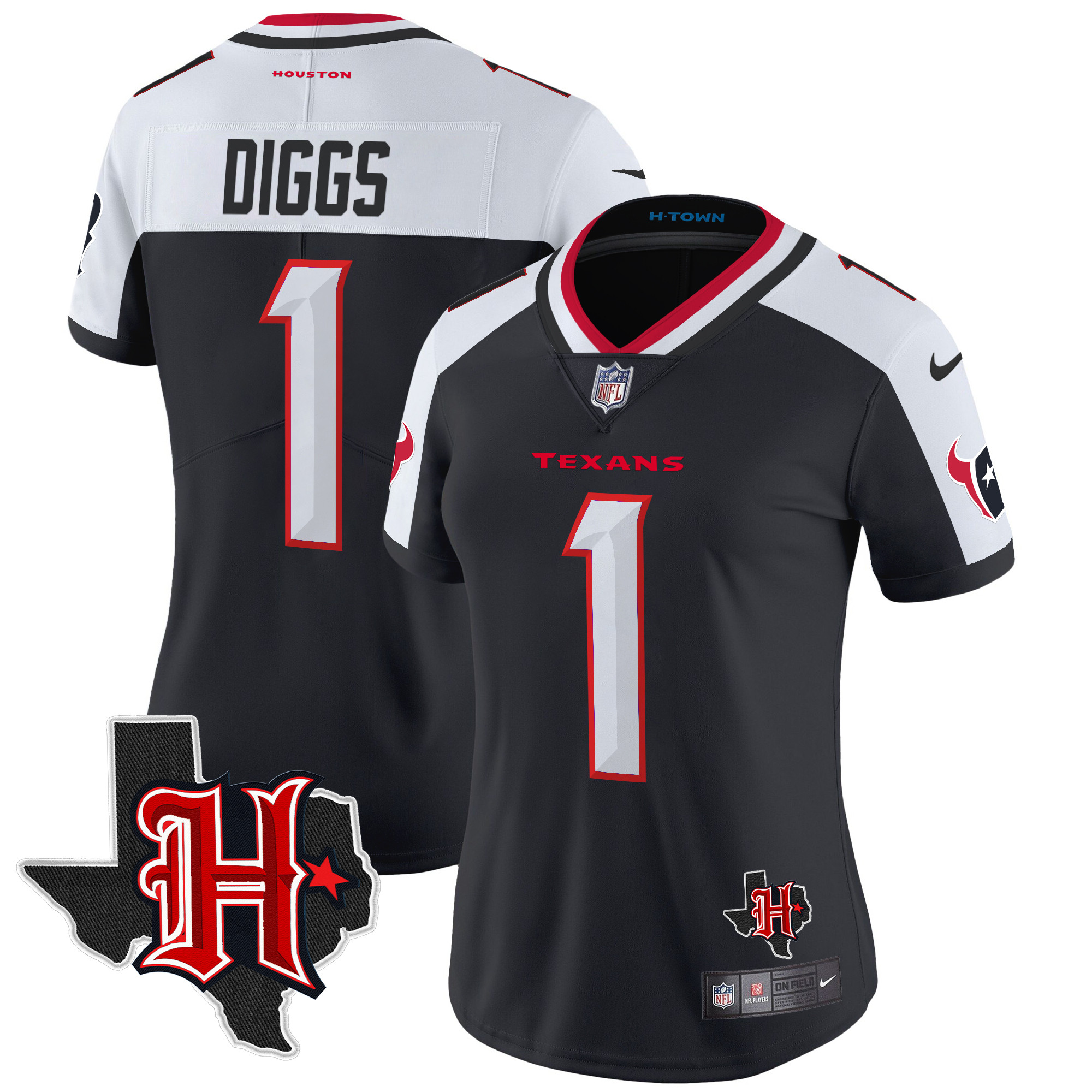 Stefon Diggs Women's Houston Texans 2024 Texas Patch Vapor Limited Navy Alternate Jersey - All Stitched