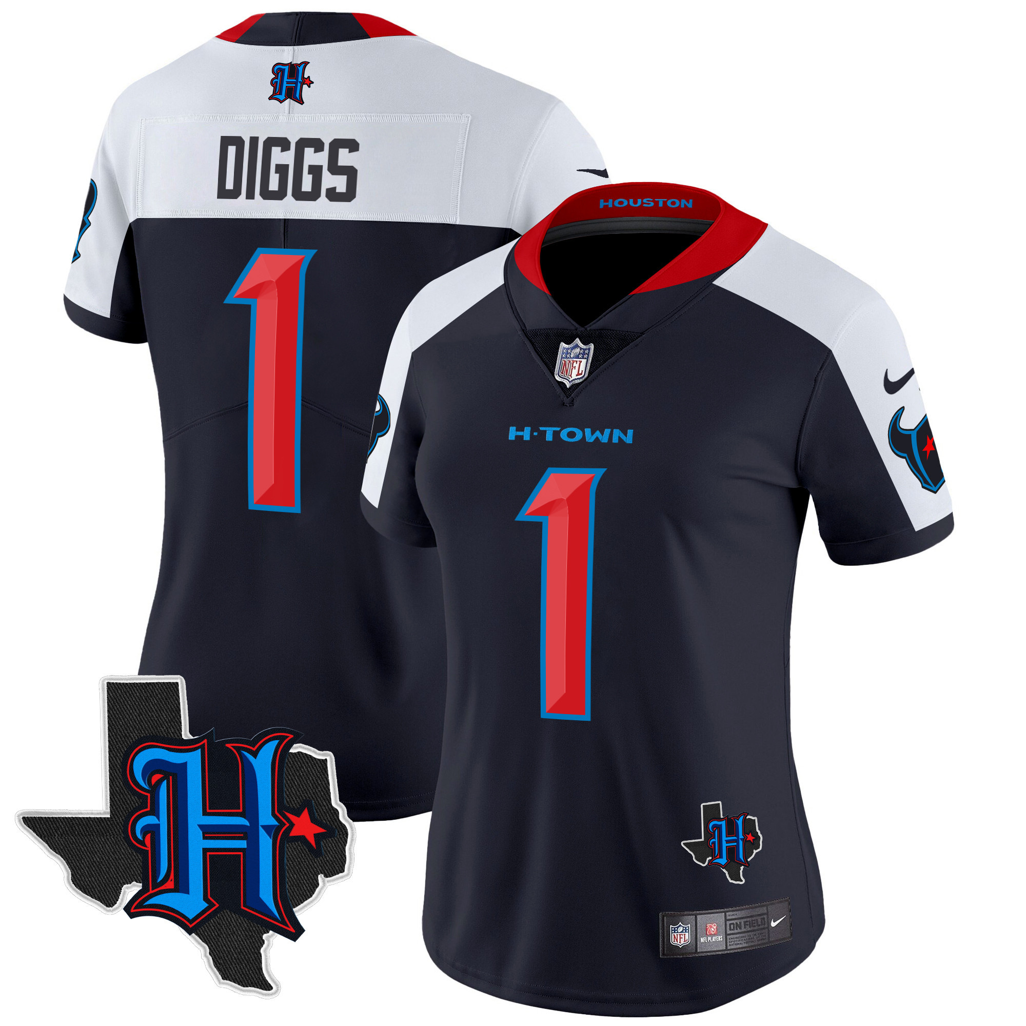 Stefon Diggs Women's Houston Texans 2024 Texas Patch Vapor Limited Navy Alternate Jersey - All Stitched