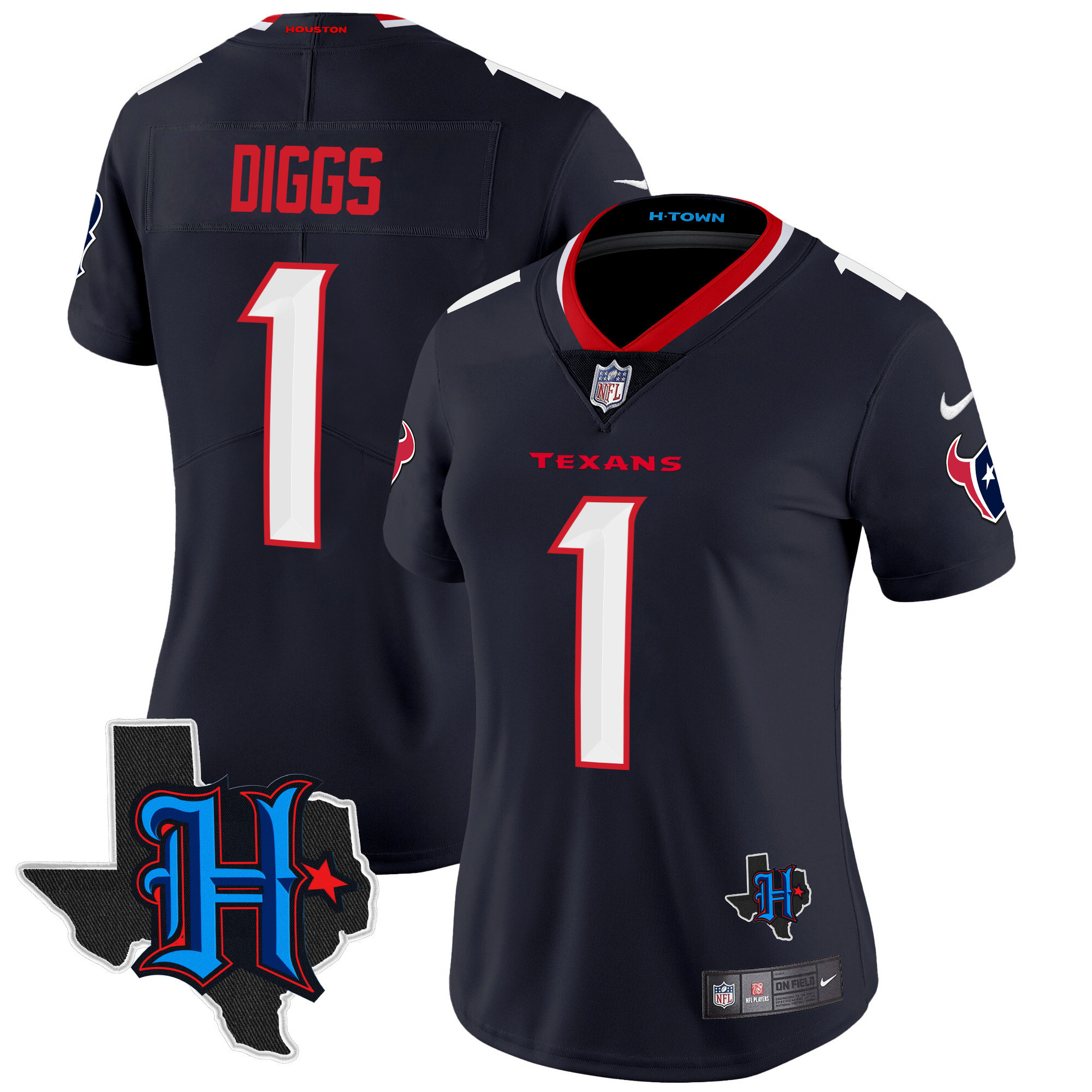 Stefon Diggs Women's Houston Texans 2024 Texas Patch Vapor Limited Navy Jersey - All Stitched