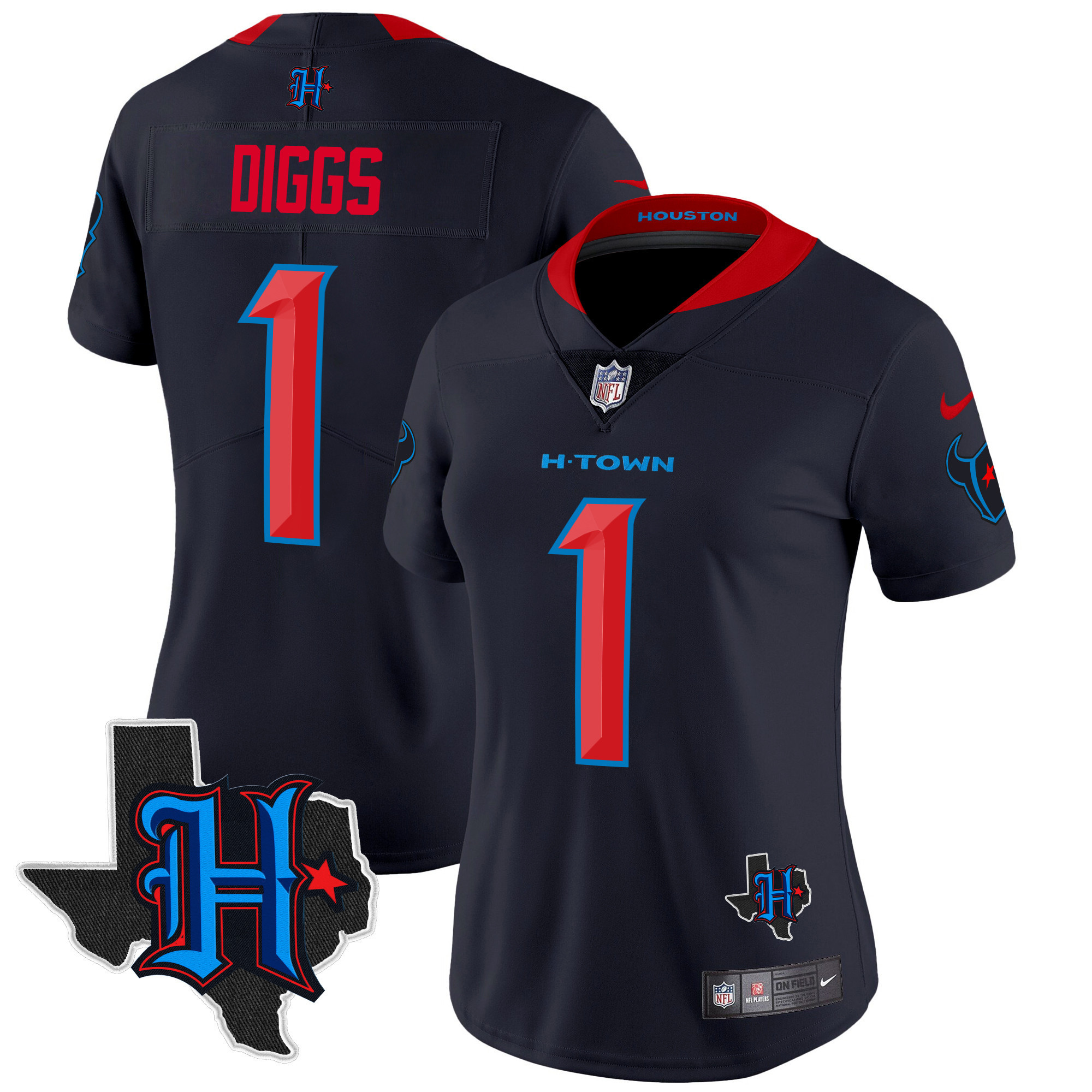 Stefon Diggs Women's Houston Texans 2024 Texas Patch Vapor Limited Navy Limited Jersey - All Stitched
