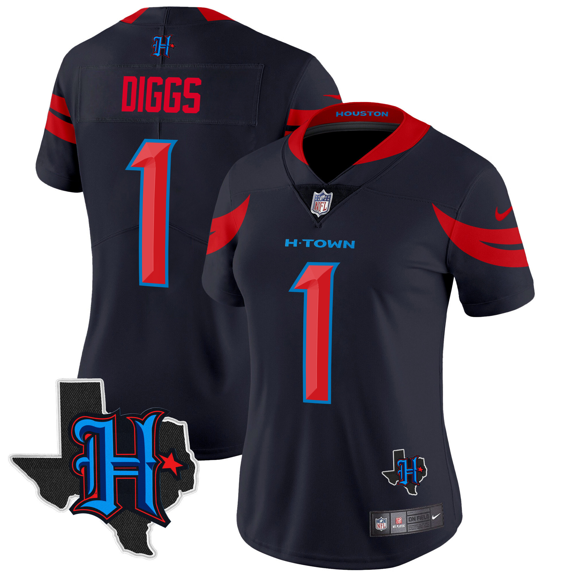 Stefon Diggs Women's Houston Texans 2024 Texas Patch Vapor Limited Navy Limited Jersey - All Stitched