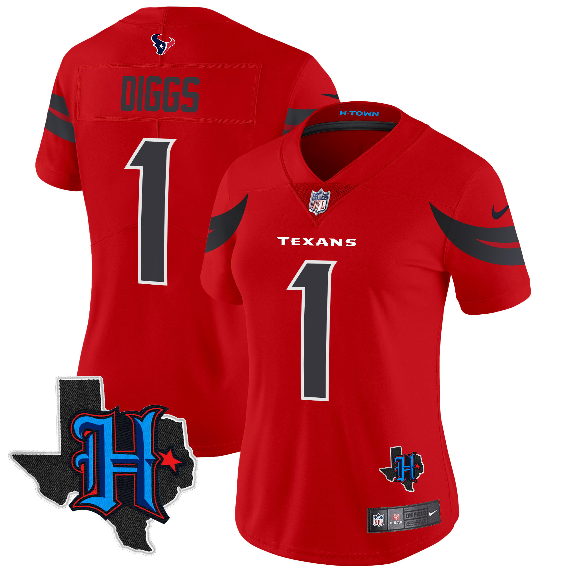 Stefon Diggs Women's Houston Texans 2024 Texas Patch Vapor Limited Red Jersey - All Stitched