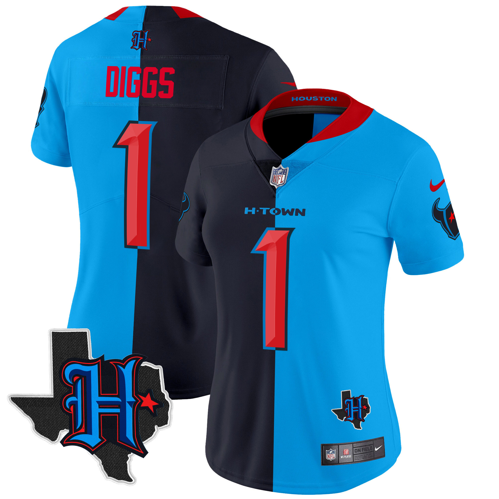 Stefon Diggs Women's Houston Texans 2024 Texas Patch Vapor Limited Split Jersey - All Stitched