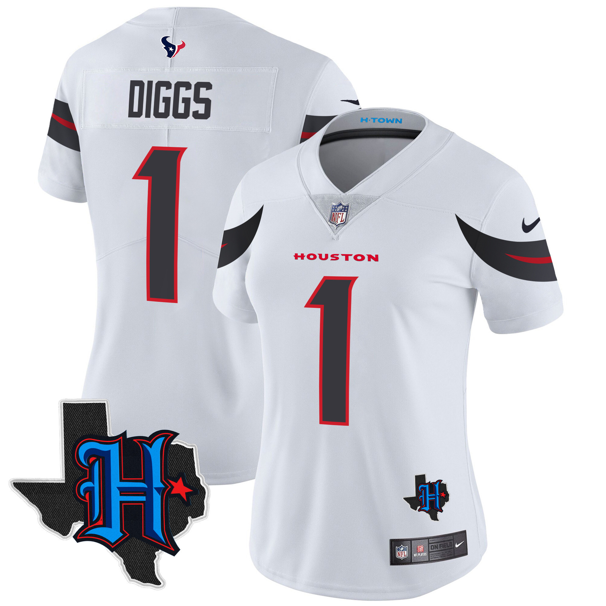Stefon Diggs Women's Houston Texans 2024 Texas Patch Vapor Limited White Jersey - All Stitched