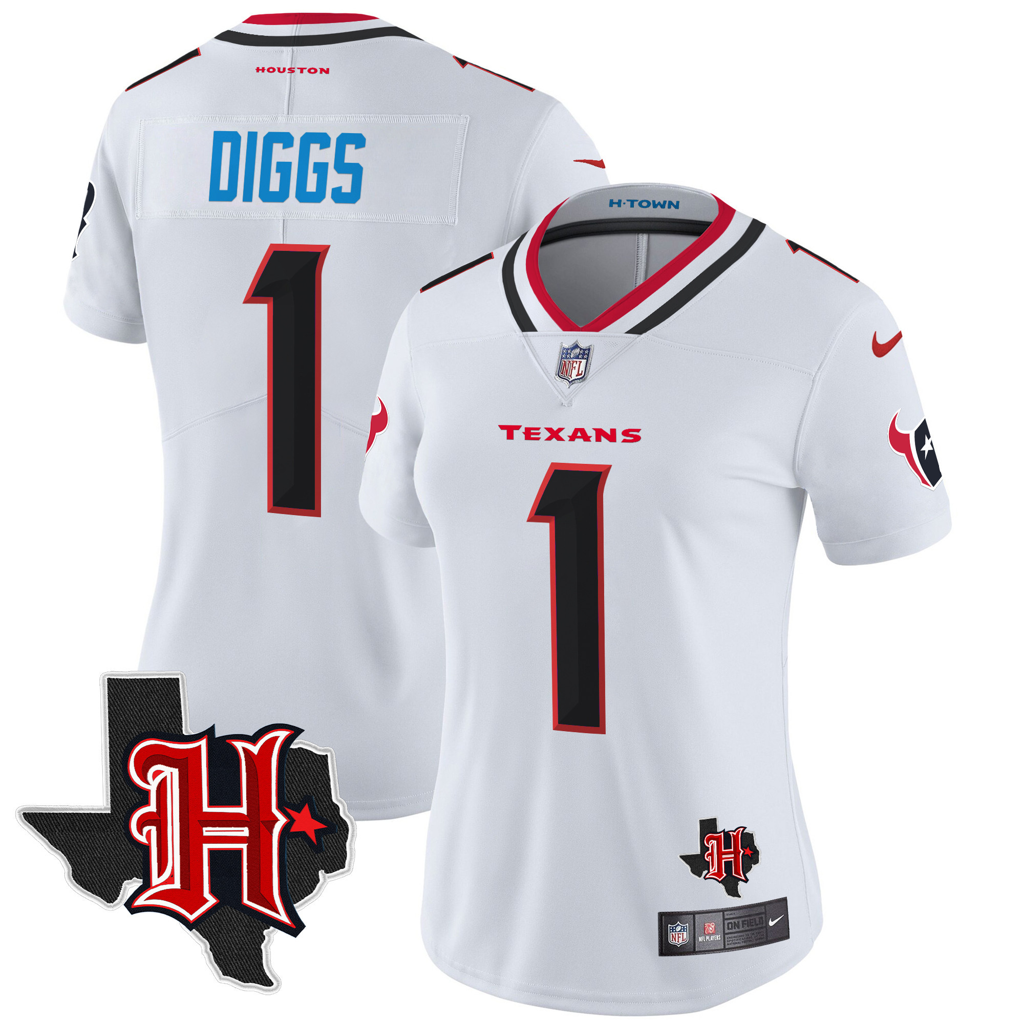 Stefon Diggs Women's Houston Texans 2024 Texas Patch Vapor Limited White Jersey - All Stitched