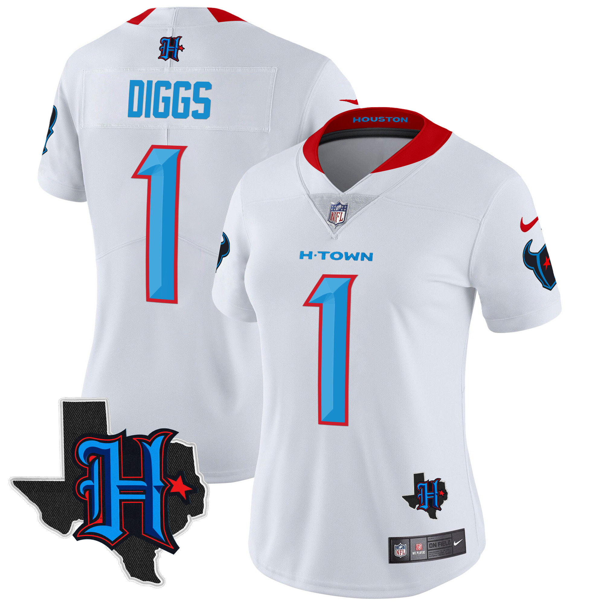Stefon Diggs Women's Houston Texans 2024 Texas Patch Vapor Limited White Limited Jersey - All Stitched
