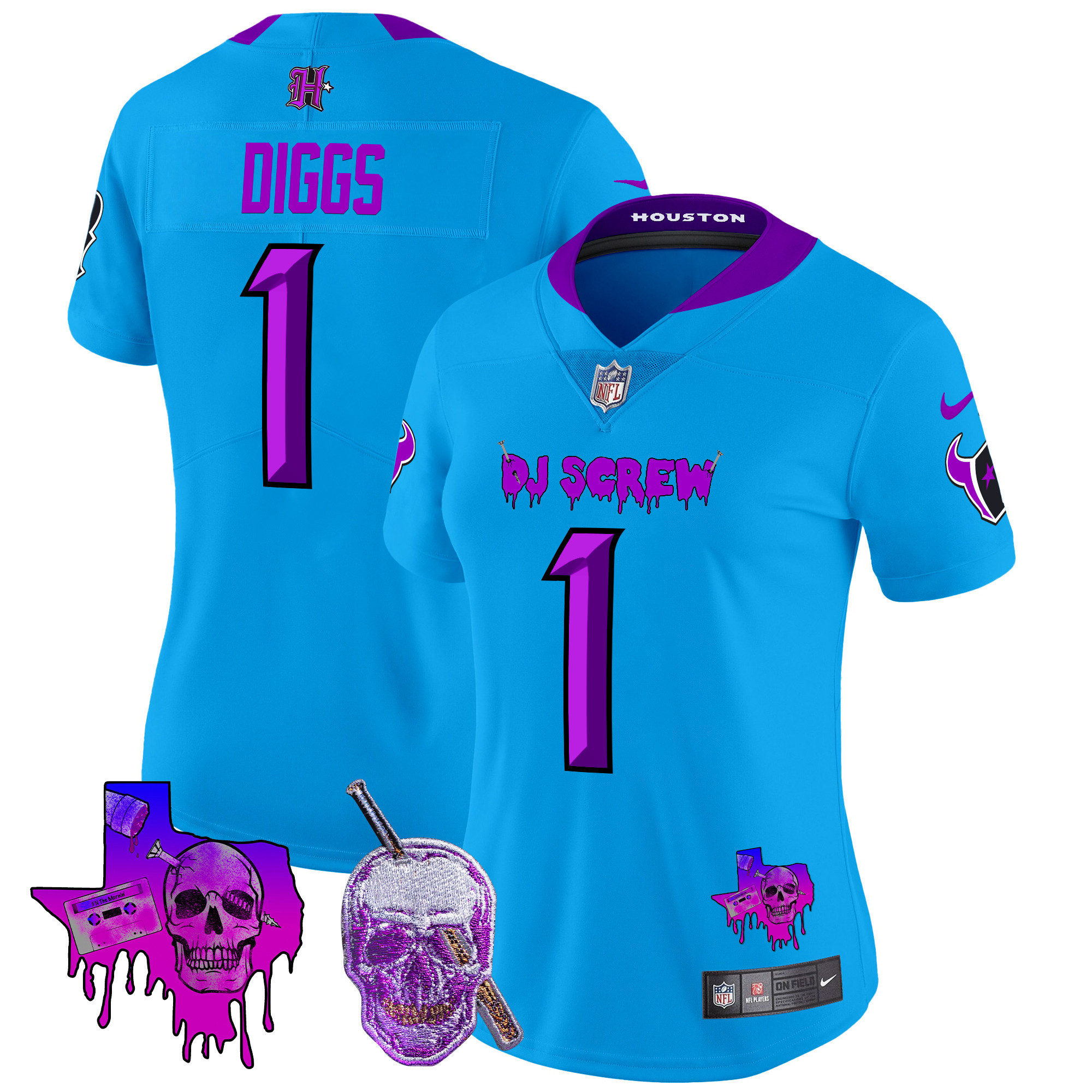 Stefon Diggs Women's Houston Texans DJ Screw Vapor Limited Blue Jersey - All Stitched